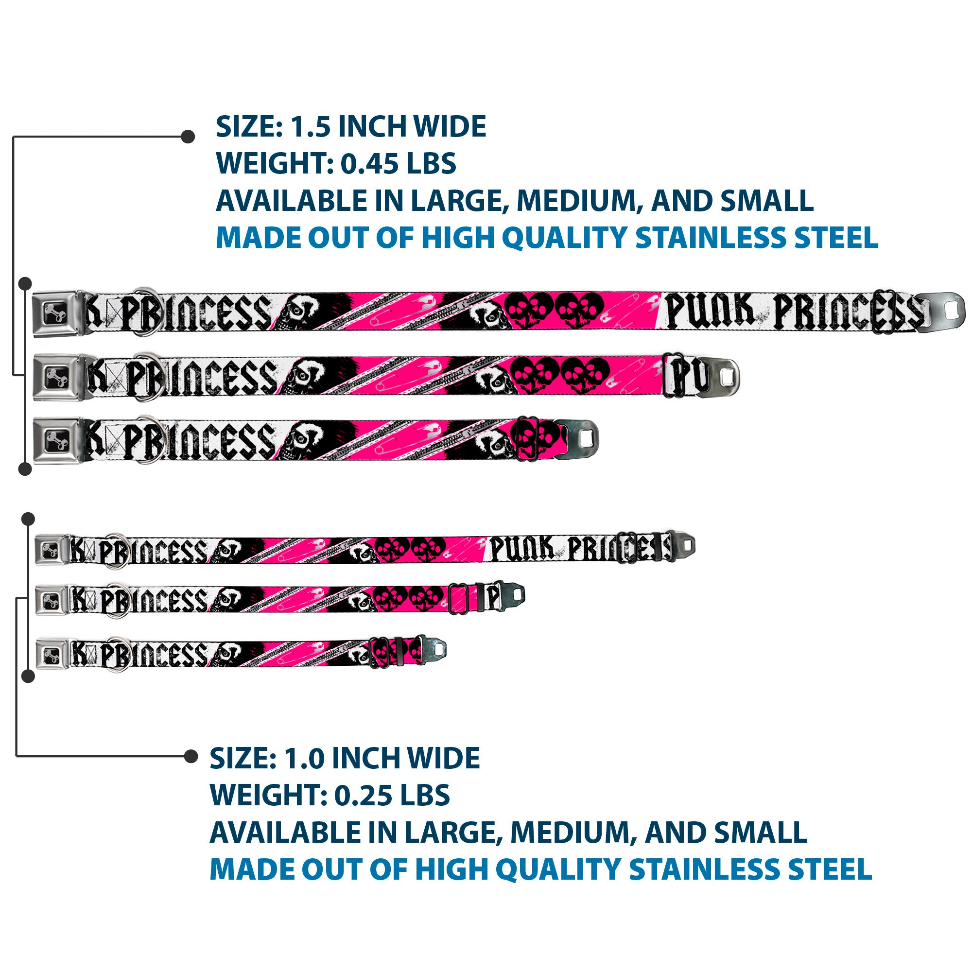 Dog Bone Seatbelt Buckle Collar - Punk Princess w/Zippers & Skulls Seatbelt Buckle Collars Buckle-Down