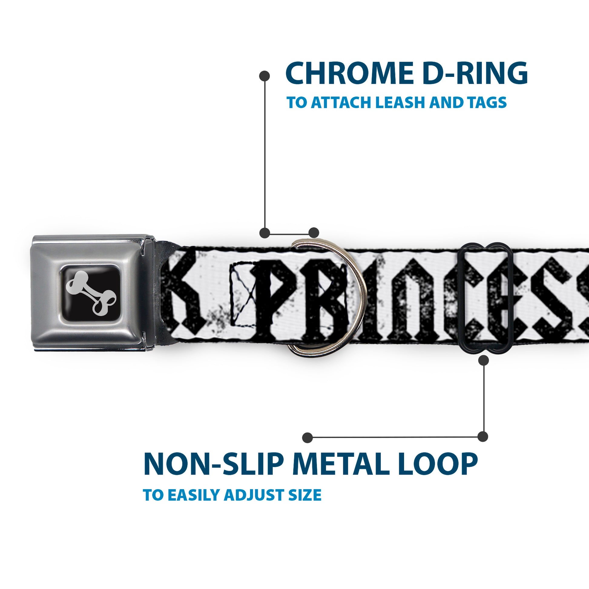 Dog Bone Seatbelt Buckle Collar - Punk Princess w/Zippers & Skulls Seatbelt Buckle Collars Buckle-Down