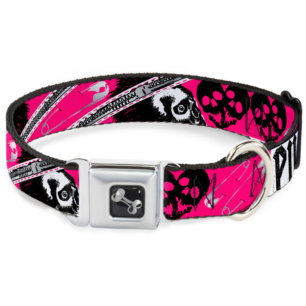 Dog Bone Seatbelt Buckle Collar - Punk Princess w/Zippers & Skulls Seatbelt Buckle Collars Buckle-Down