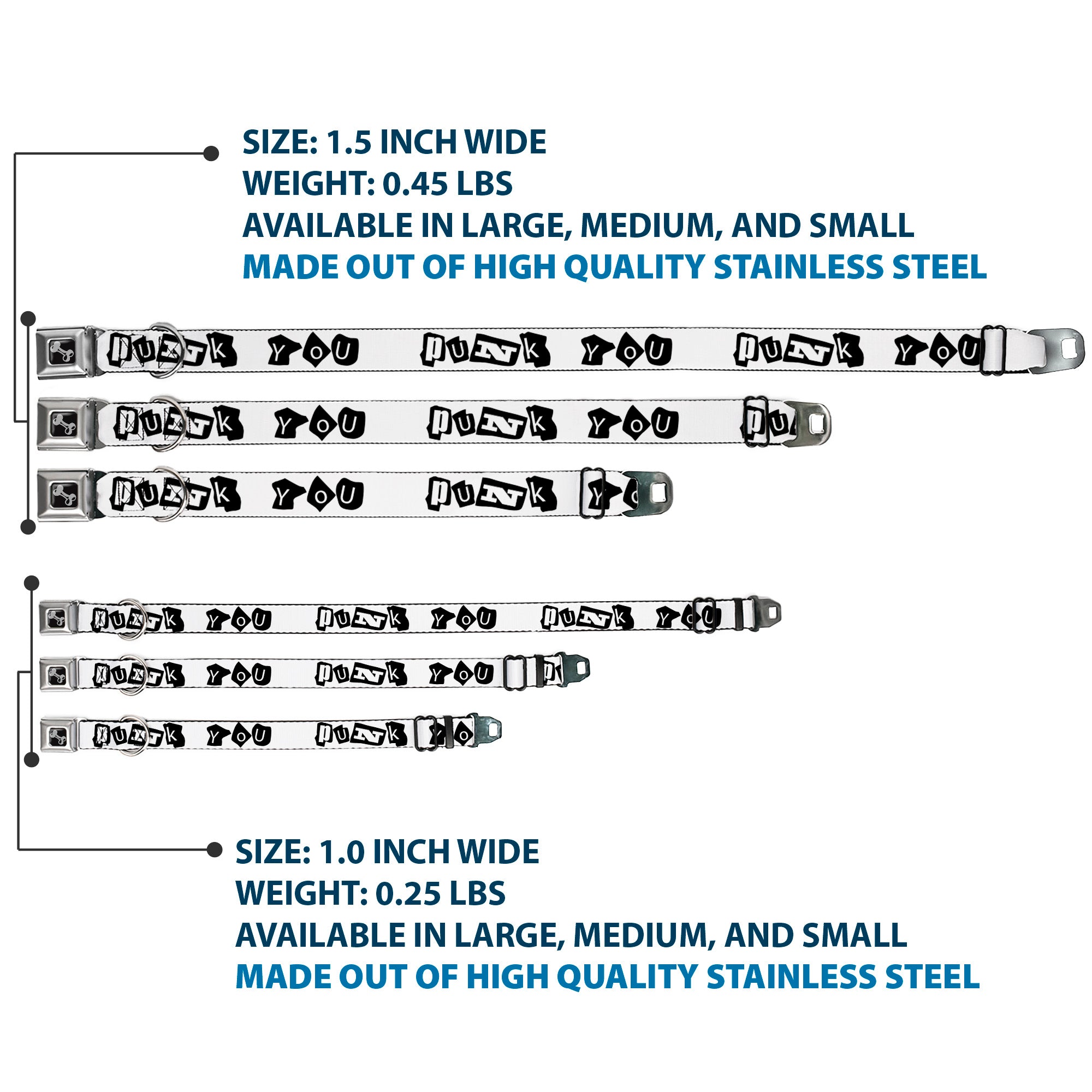 Dog Bone Seatbelt Buckle Collar - Punk You White/Black Seatbelt Buckle Collars Buckle-Down