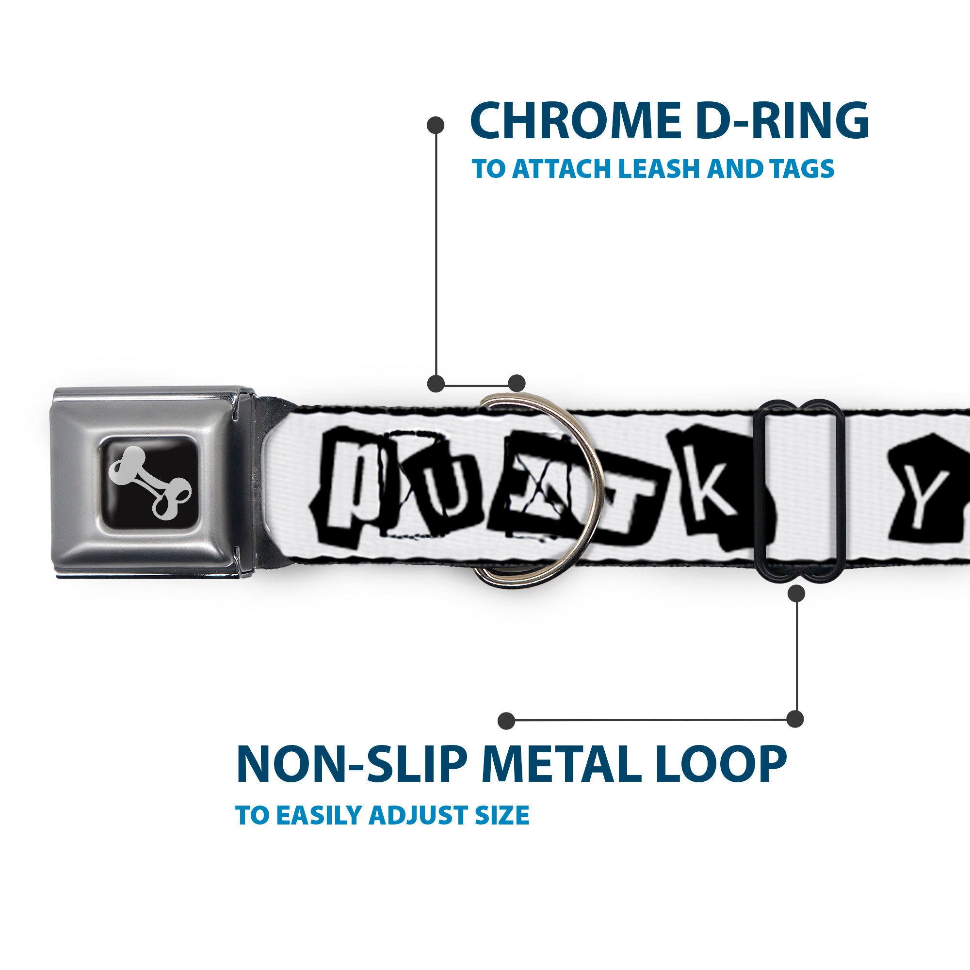 Dog Bone Seatbelt Buckle Collar - Punk You White/Black Seatbelt Buckle Collars Buckle-Down