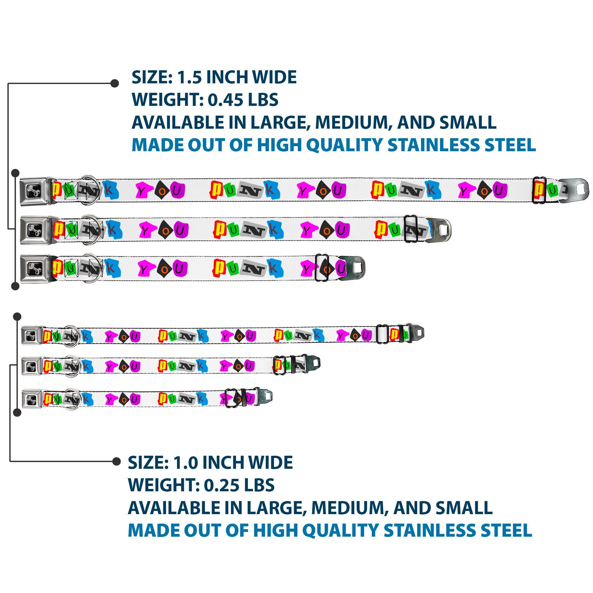 Dog Bone Seatbelt Buckle Collar - Punk You White/Full Color Seatbelt Buckle Collars Buckle-Down