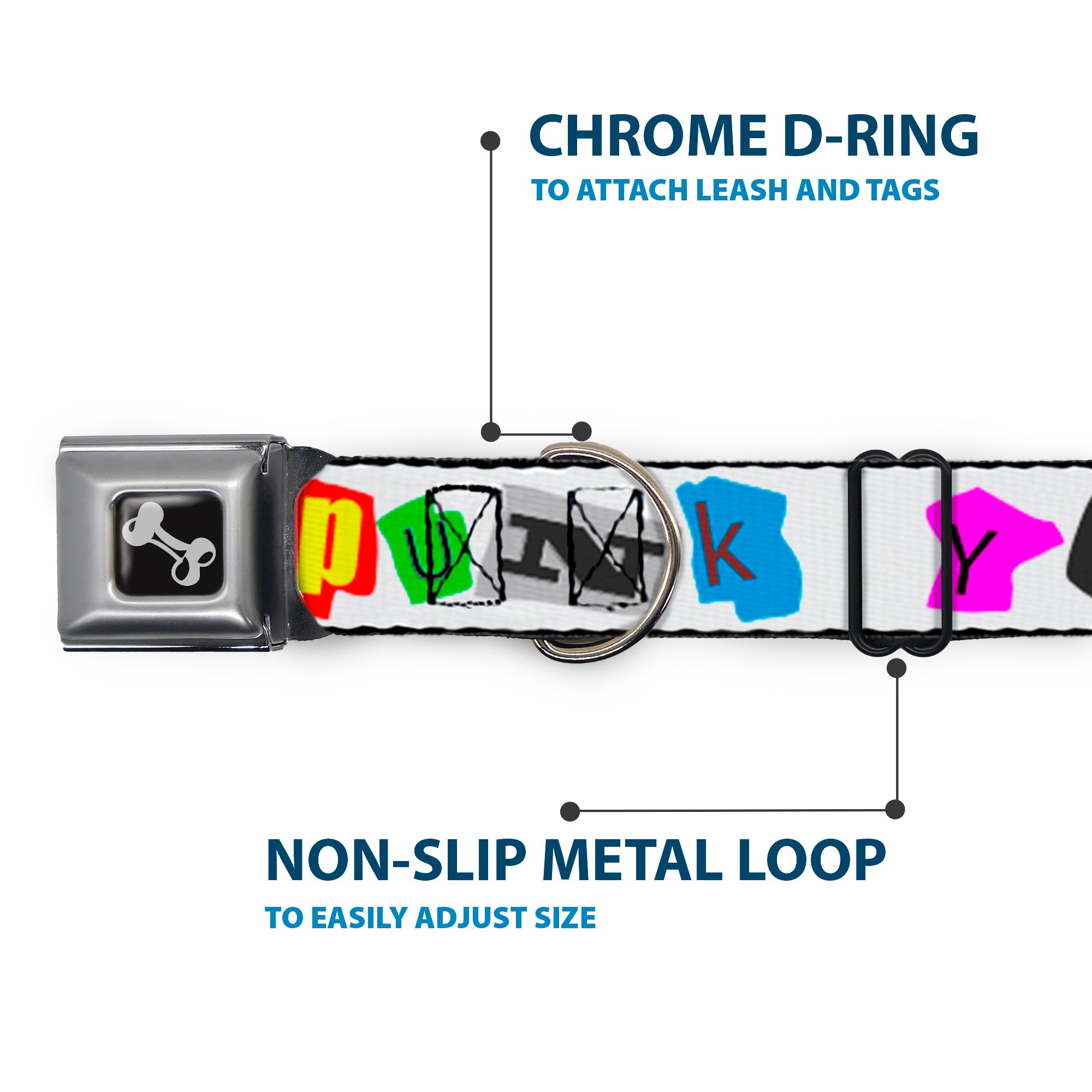 Dog Bone Seatbelt Buckle Collar - Punk You White/Full Color Seatbelt Buckle Collars Buckle-Down