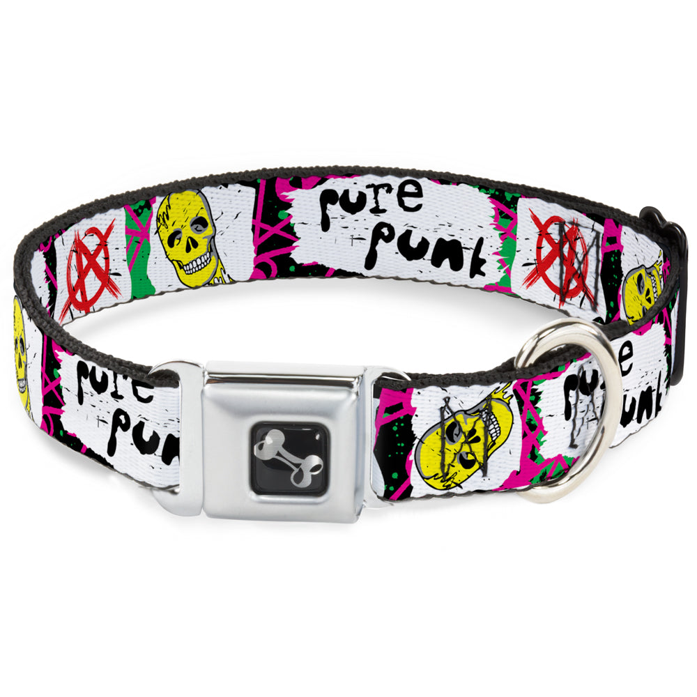 Dog Bone Seatbelt Buckle Collar - Pure Punk w/Safety Pins Black/Fuchsia/White Seatbelt Buckle Collars Buckle-Down
