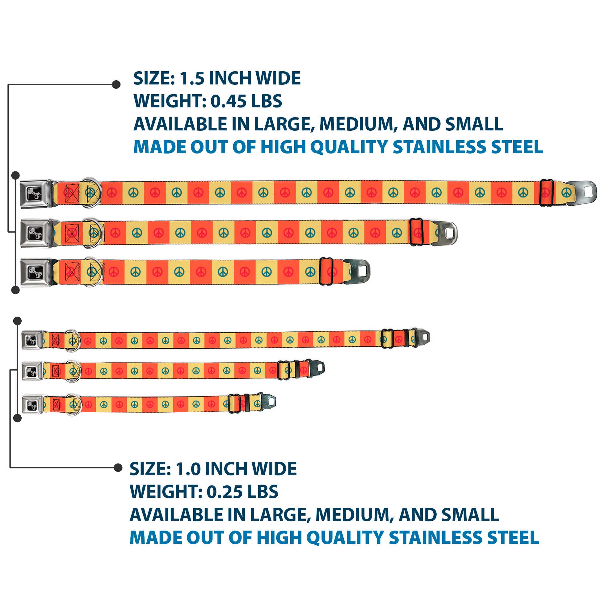 Dog Bone Seatbelt Buckle Collar - Peace Blocks Red/Yellow/Blue Seatbelt Buckle Collars Buckle-Down