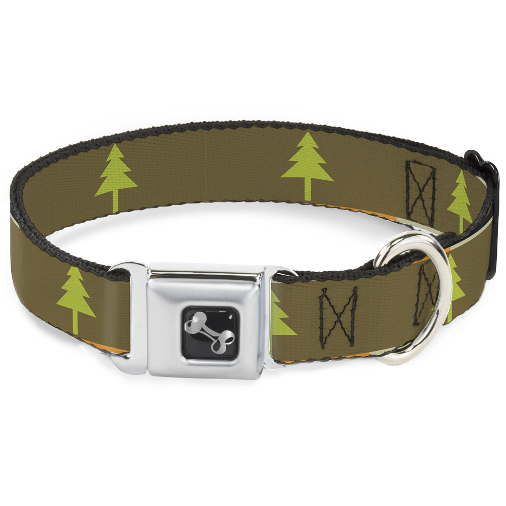Dog Bone Seatbelt Buckle Collar - Pine Trees Blocks Olive/Orange/Tan Seatbelt Buckle Collars Buckle-Down