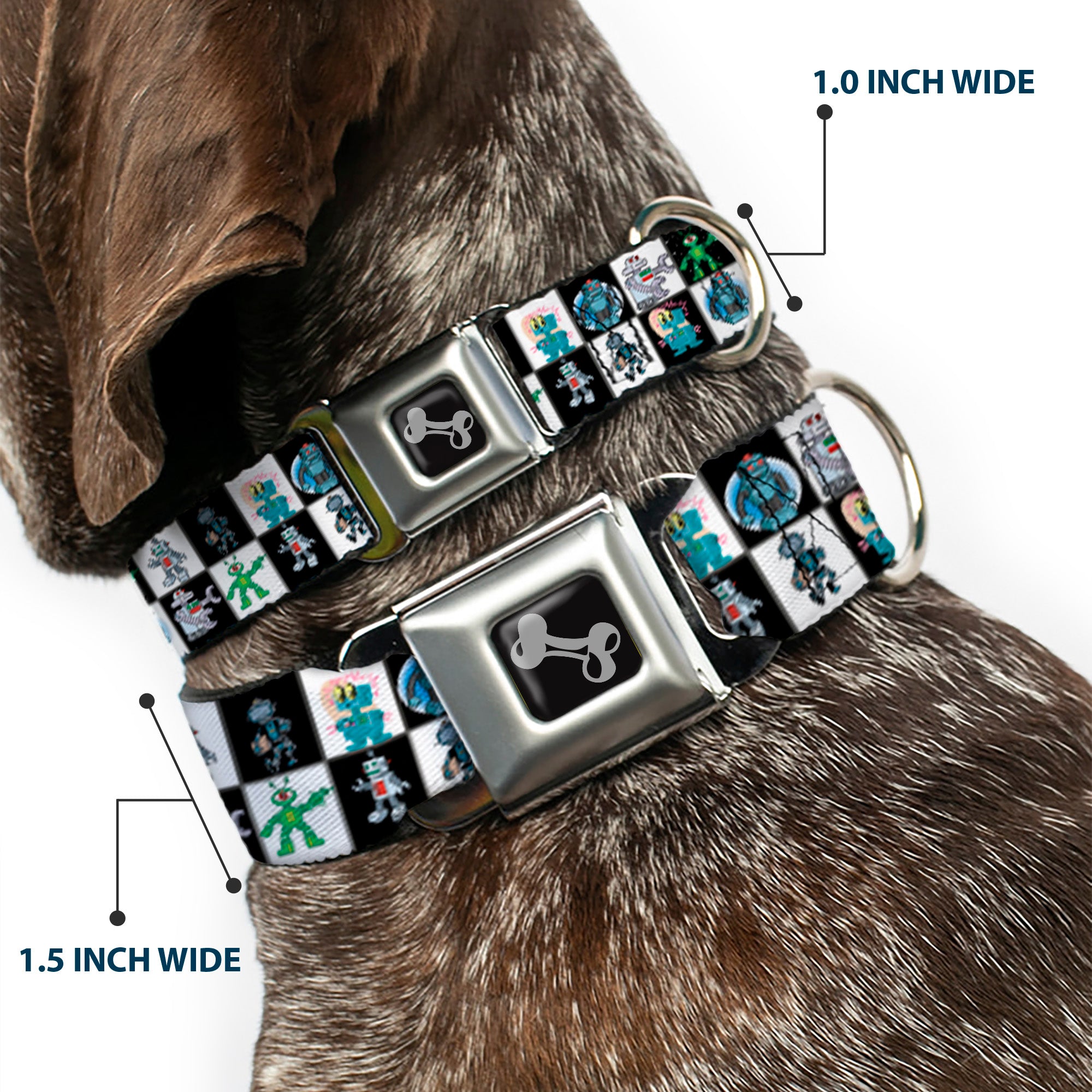 Dog Bone Seatbelt Buckle Collar - Robot Checkers Black/White Seatbelt Buckle Collars Buckle-Down