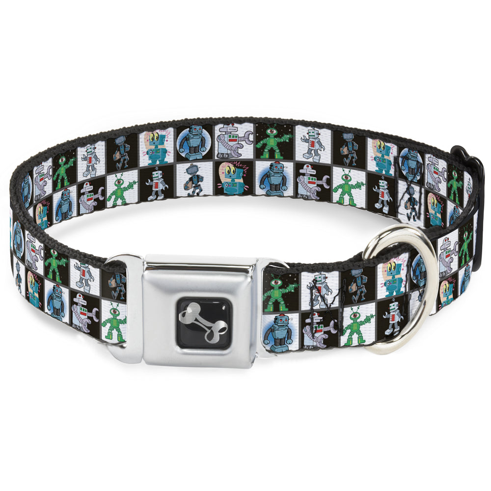 Dog Bone Seatbelt Buckle Collar - Robot Checkers Black/White Seatbelt Buckle Collars Buckle-Down