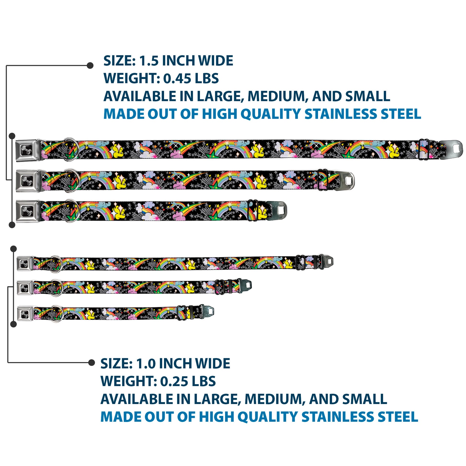 Dog Bone Seatbelt Buckle Collar - Rainbow Cloud Stars Black Seatbelt Buckle Collars Buckle-Down