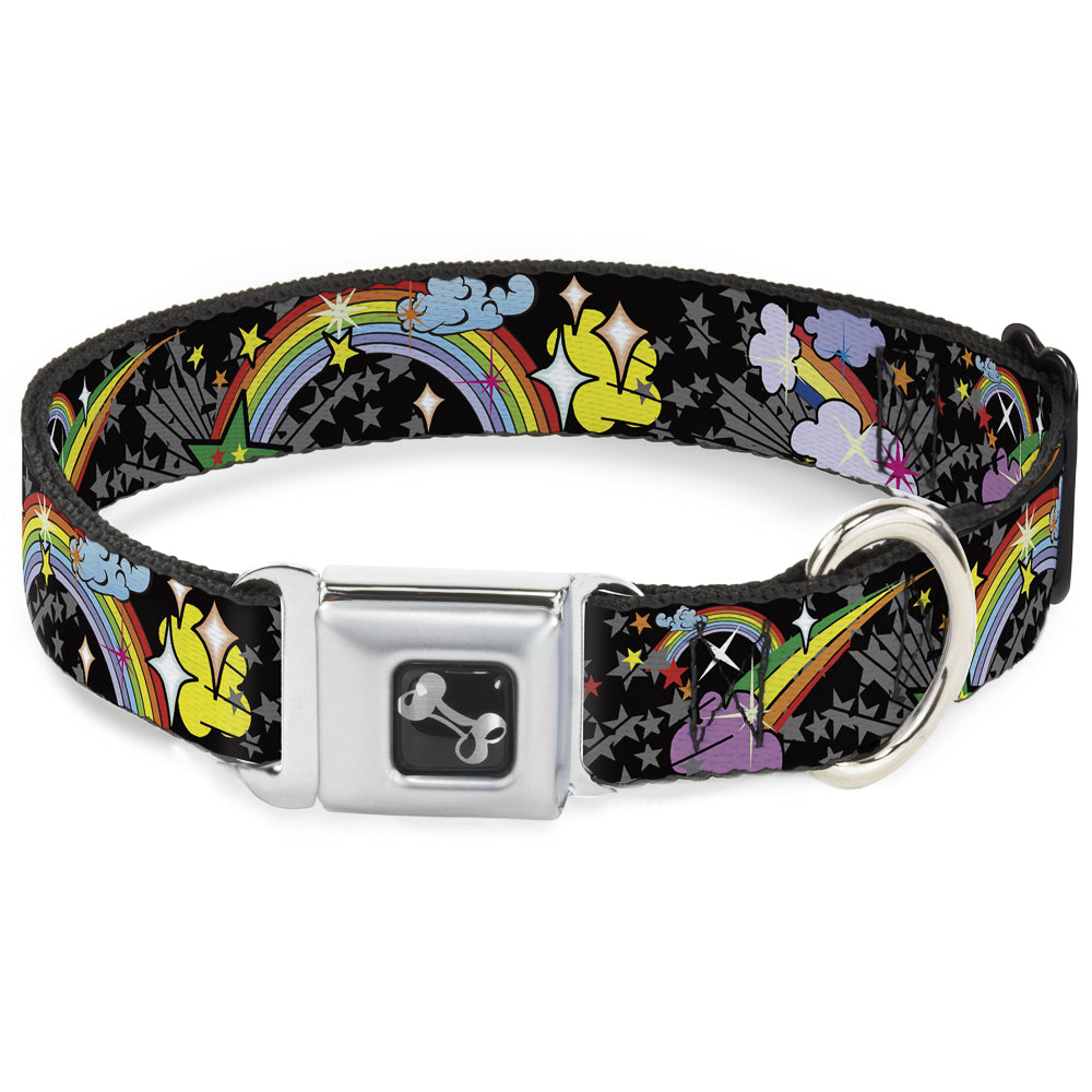 Dog Bone Seatbelt Buckle Collar - Rainbow Cloud Stars Black Seatbelt Buckle Collars Buckle-Down