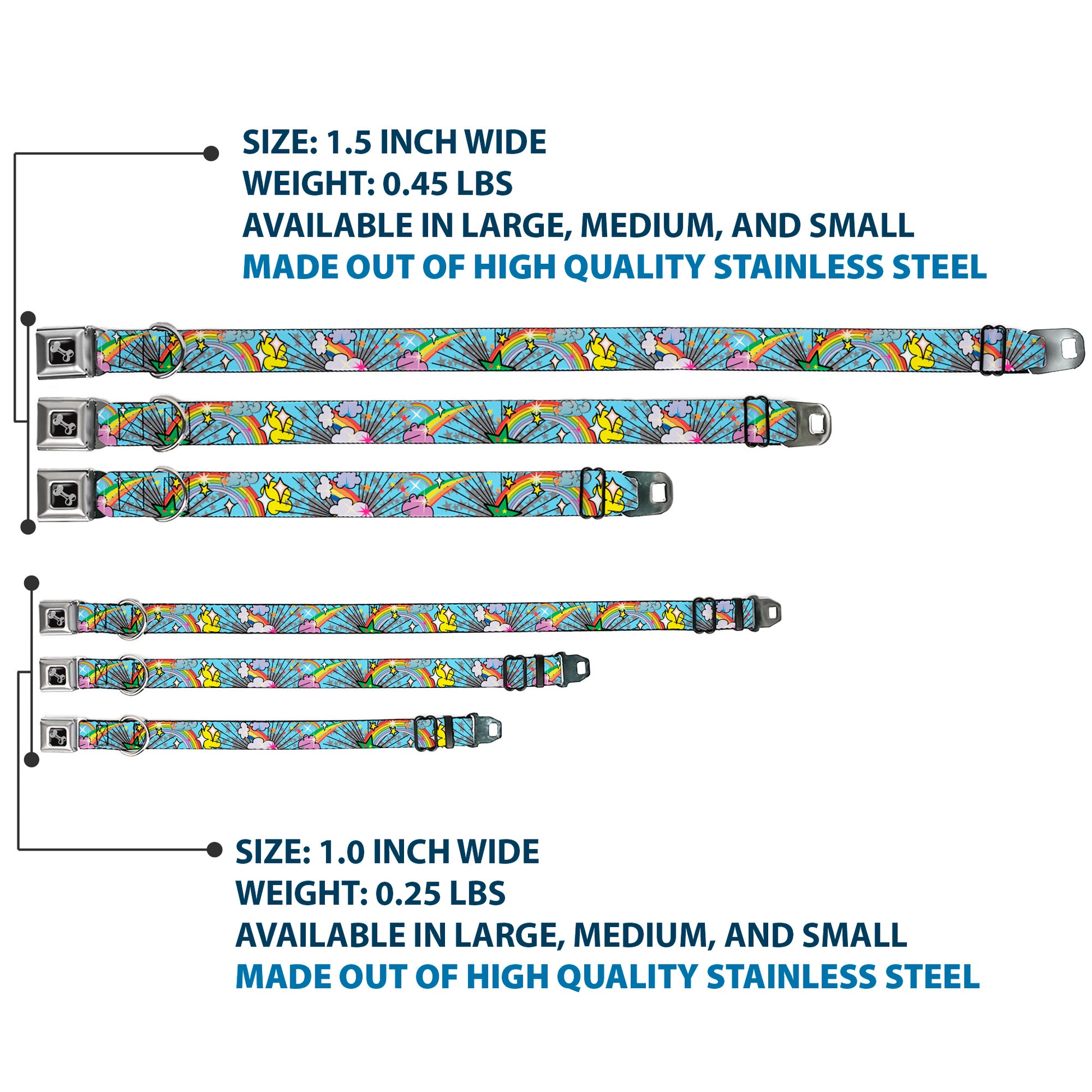 Dog Bone Seatbelt Buckle Collar - Rainbow Cloud Stars Baby Blue Seatbelt Buckle Collars Buckle-Down