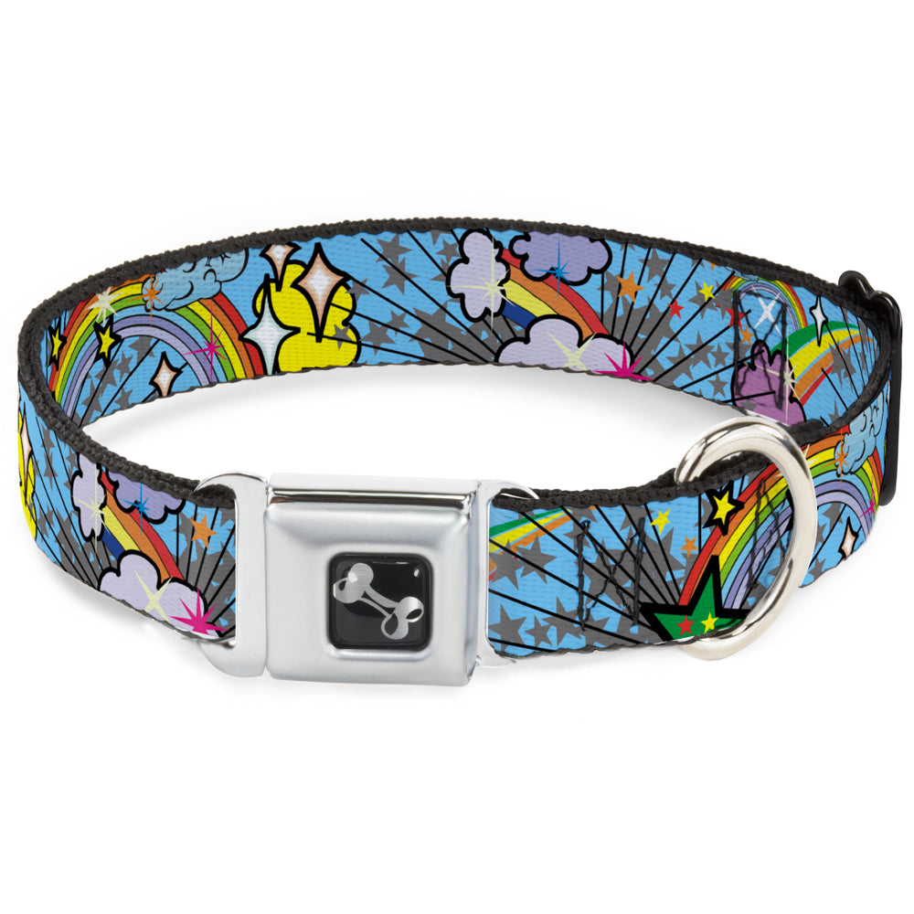 Dog Bone Seatbelt Buckle Collar - Rainbow Cloud Stars Baby Blue Seatbelt Buckle Collars Buckle-Down