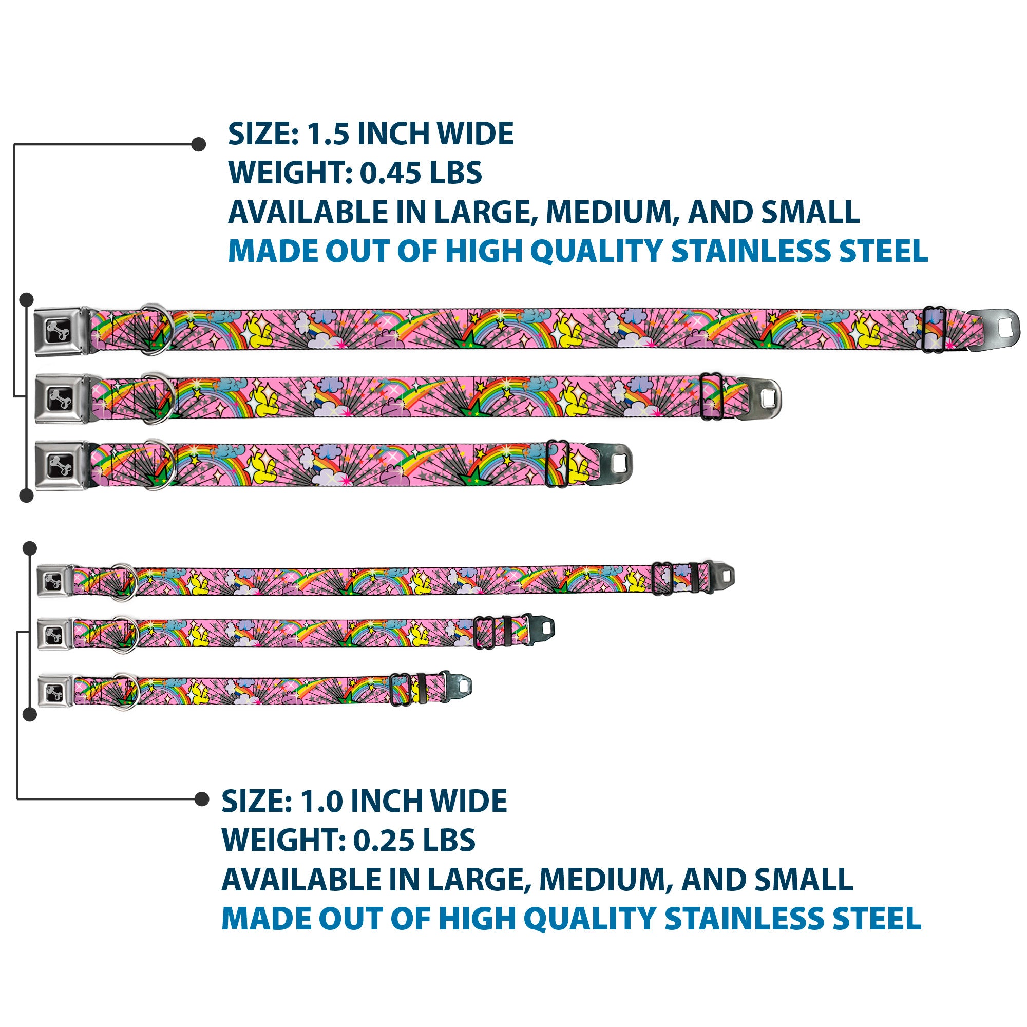 Dog Bone Seatbelt Buckle Collar - Rainbow Cloud Stars Pink Seatbelt Buckle Collars Buckle-Down
