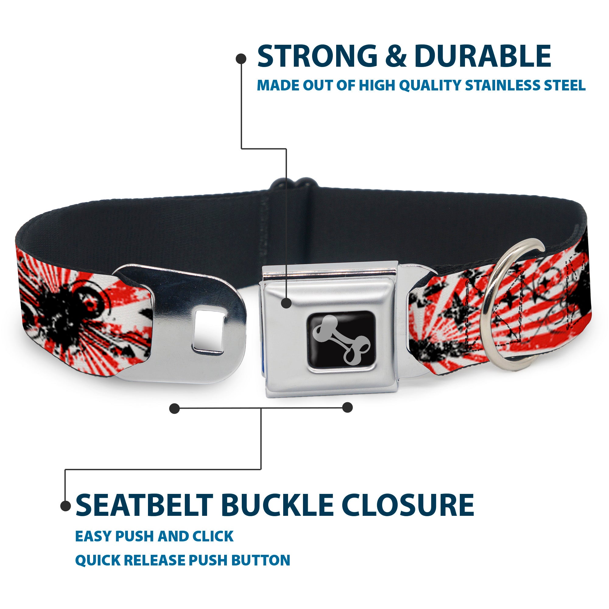 Dog Bone Seatbelt Buckle Collar - Rising Sun White/Red Seatbelt Buckle Collars Buckle-Down