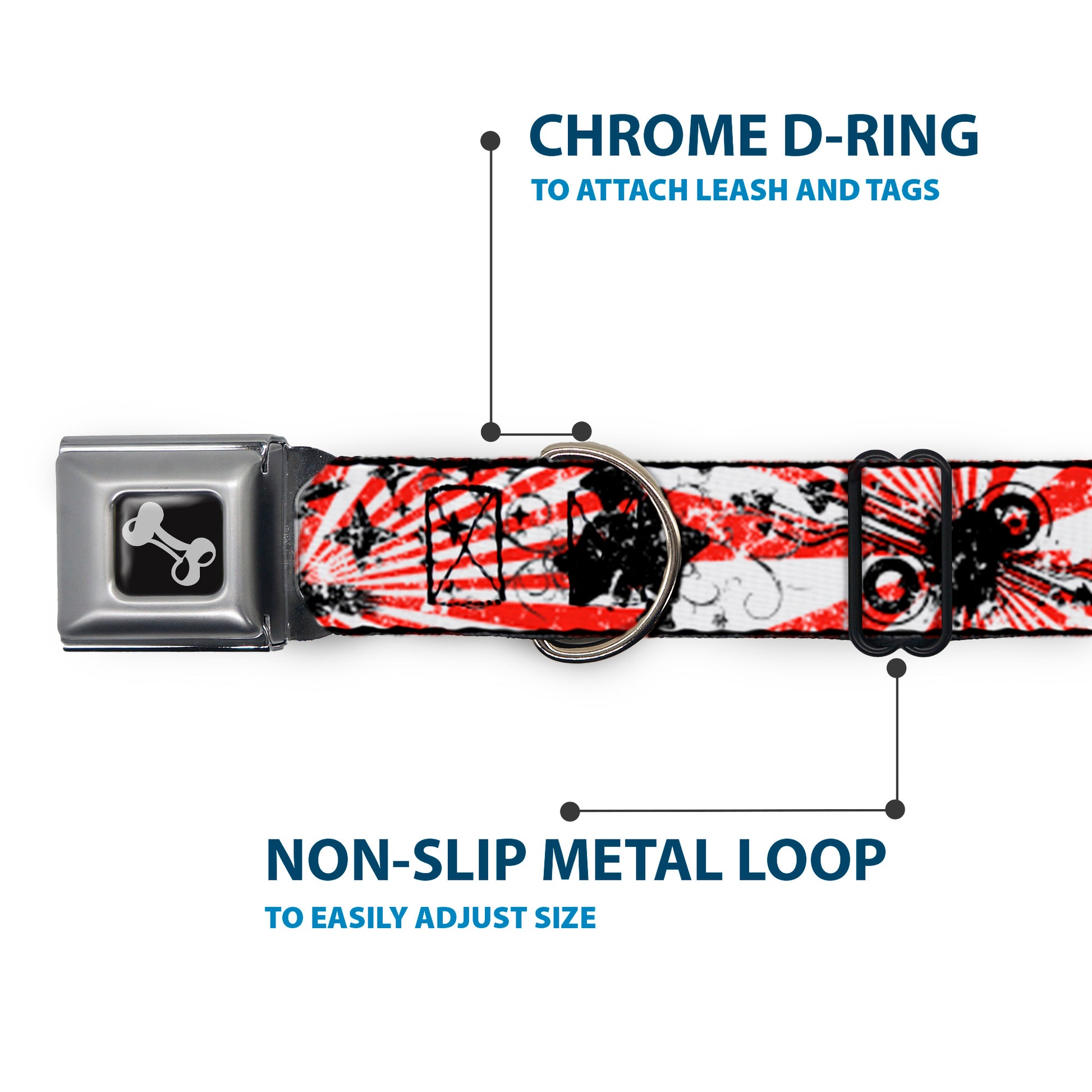 Dog Bone Seatbelt Buckle Collar - Rising Sun White/Red Seatbelt Buckle Collars Buckle-Down