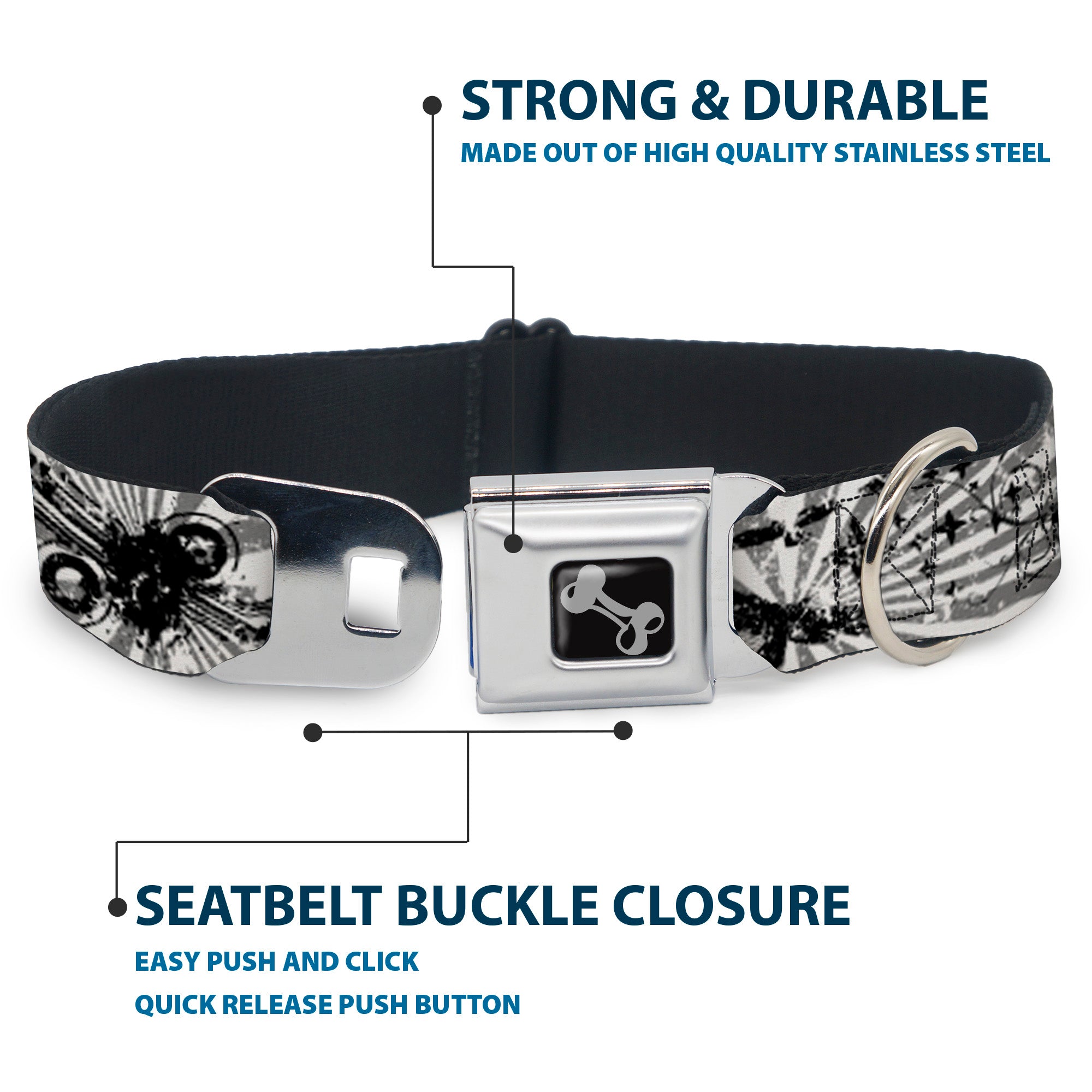 Dog Bone Seatbelt Buckle Collar - Rising Sun White/Gray Seatbelt Buckle Collars Buckle-Down