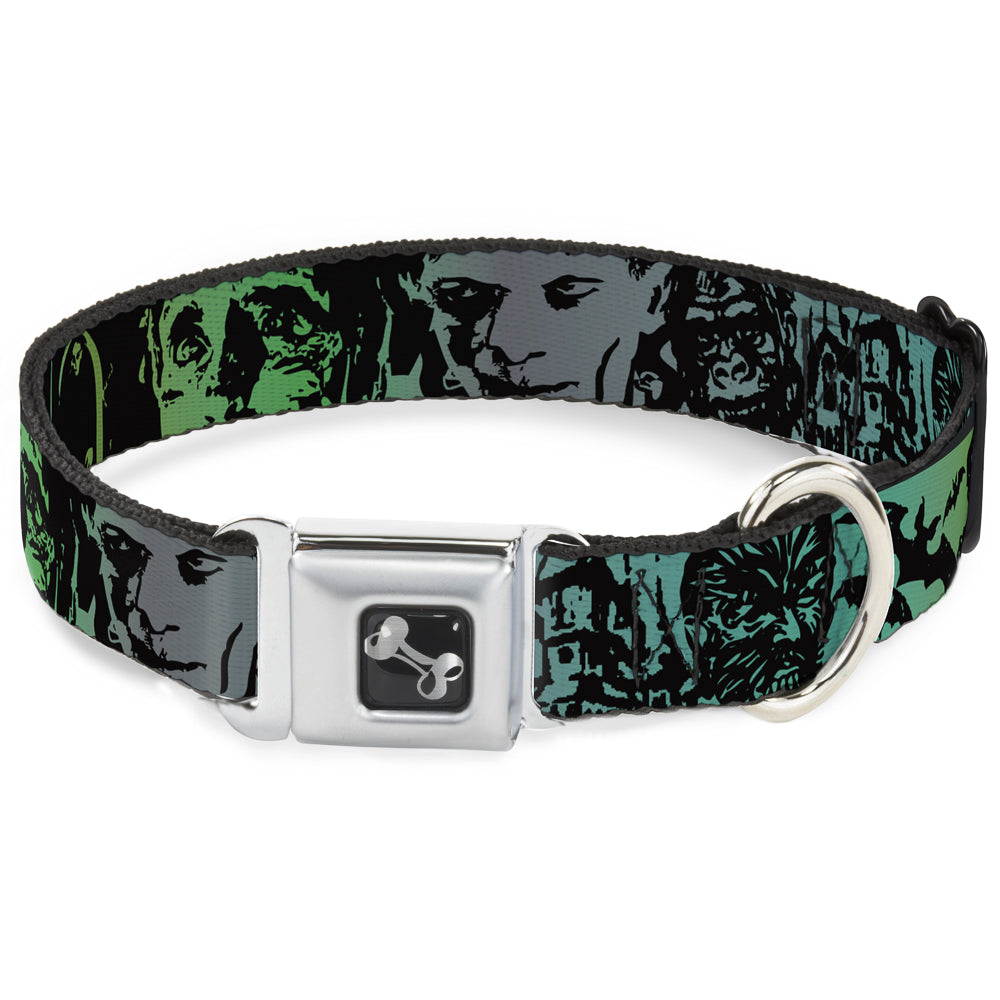 Dog Bone Seatbelt Buckle Collar - Retro Monster Aqua/Black Seatbelt Buckle Collars Buckle-Down