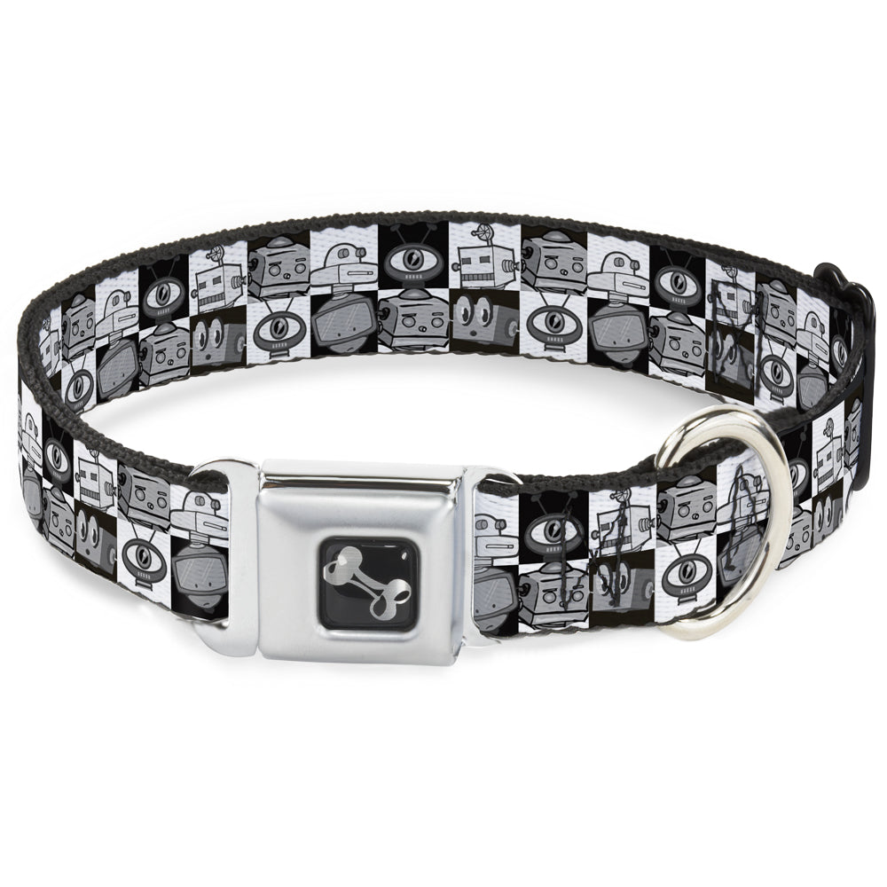 Dog Bone Seatbelt Buckle Collar - Robot Heads Checkers Black/White Seatbelt Buckle Collars Buckle-Down