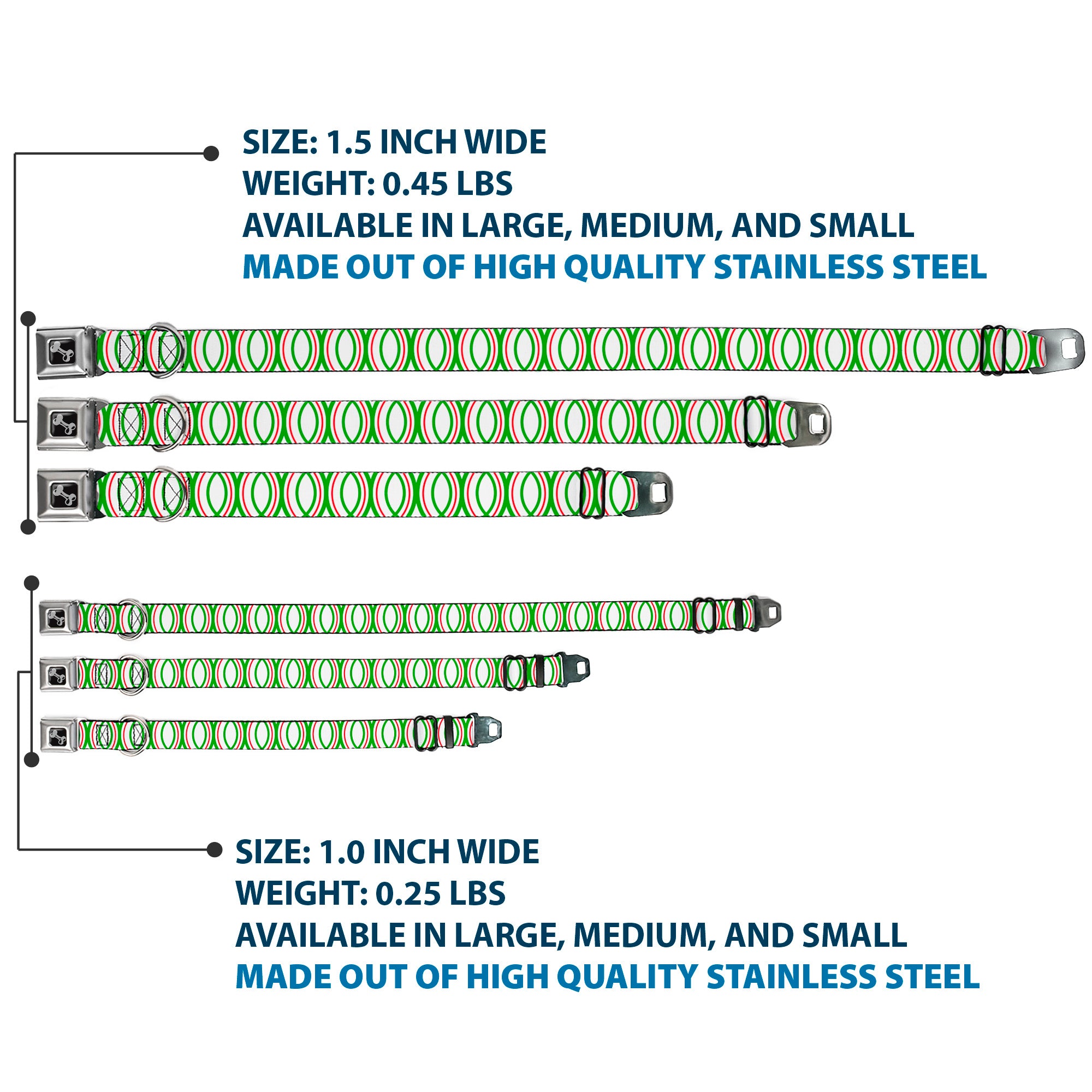 Dog Bone Seatbelt Buckle Collar - Rings White/Green/Red Seatbelt Buckle Collars Buckle-Down