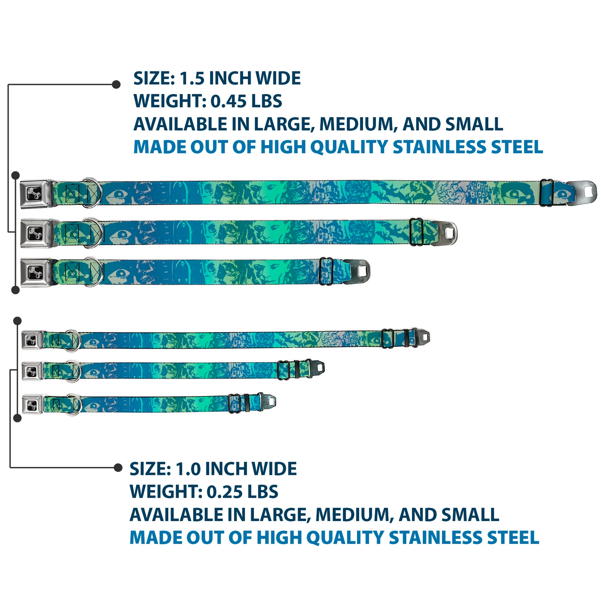 Dog Bone Seatbelt Buckle Collar - Retro Monster Aqua Seatbelt Buckle Collars Buckle-Down