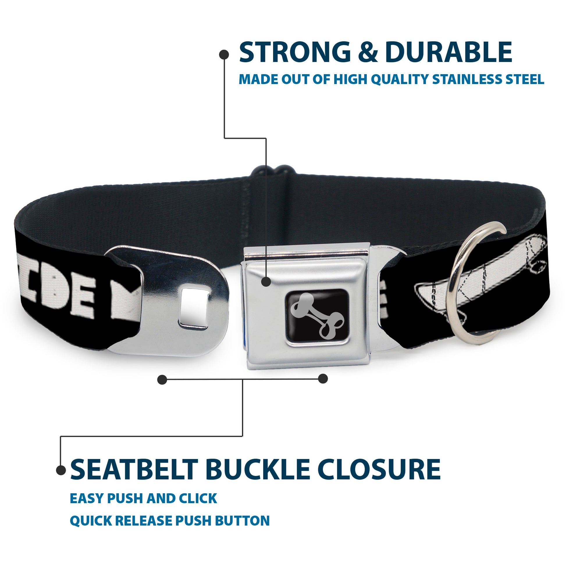 Dog Bone Seatbelt Buckle Collar - RIDE ME Skateboard Black/White Seatbelt Buckle Collars Buckle-Down
