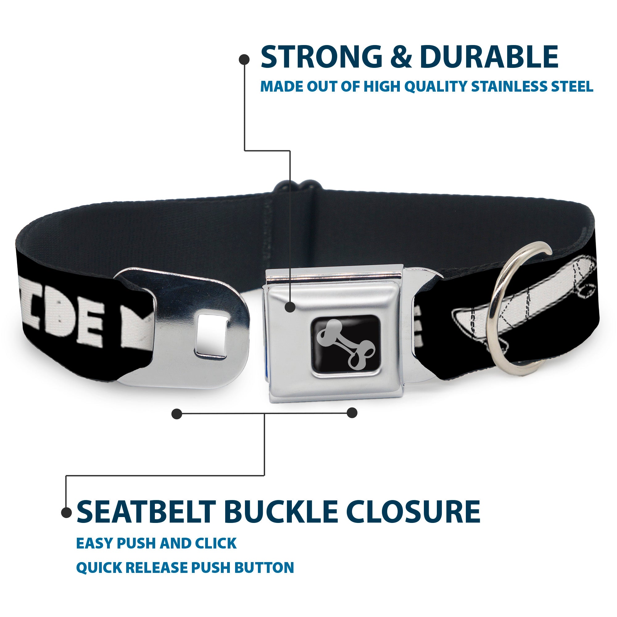 Dog Bone Seatbelt Buckle Collar - RIDE ME Skateboard Black/White Seatbelt Buckle Collars Buckle-Down