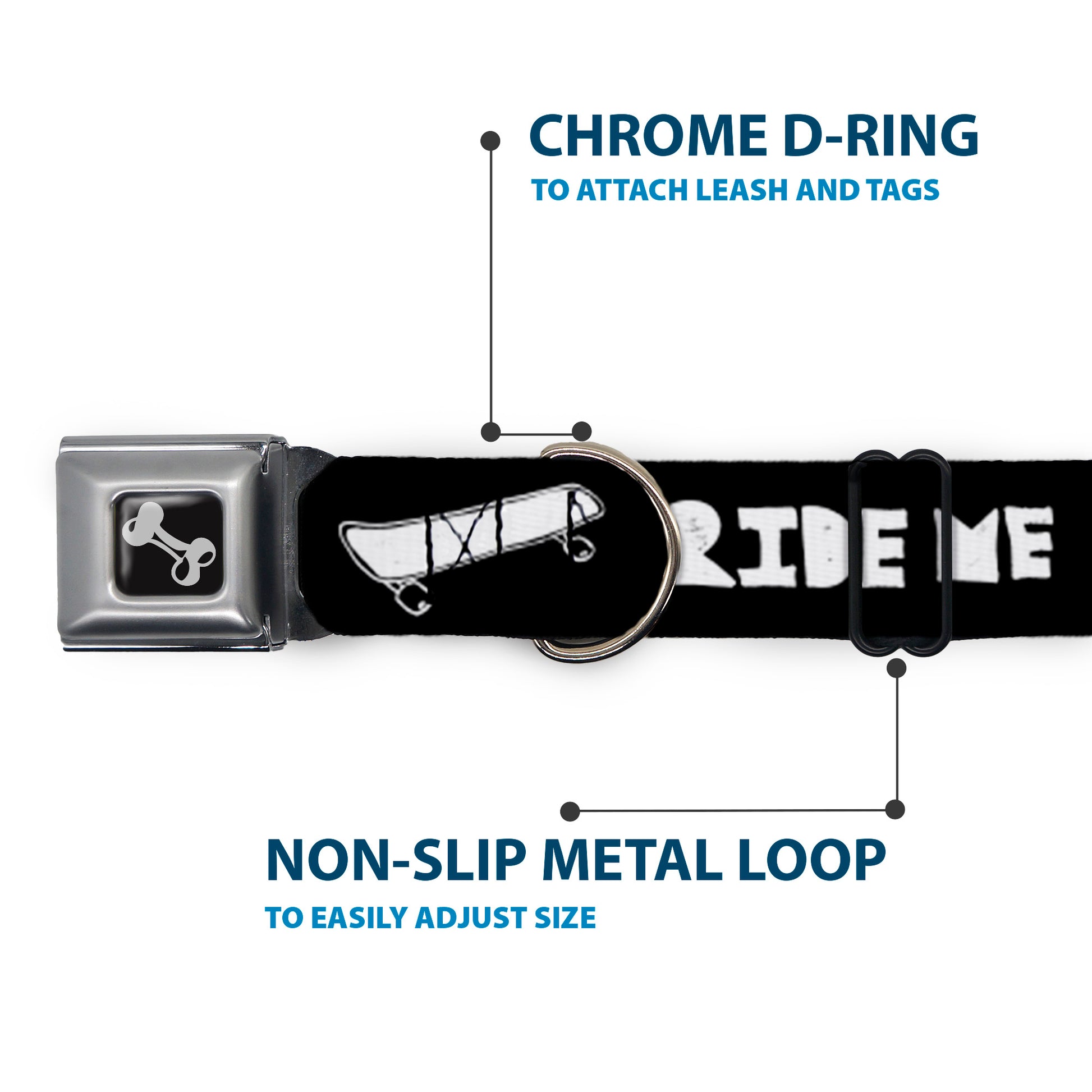 Dog Bone Seatbelt Buckle Collar - RIDE ME Skateboard Black/White Seatbelt Buckle Collars Buckle-Down