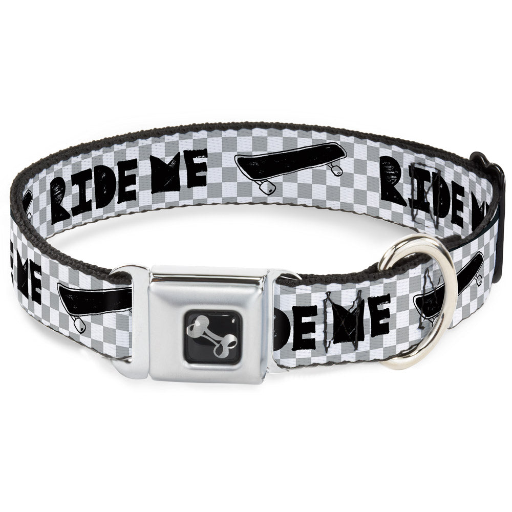 Dog Bone Seatbelt Buckle Collar - RIDE ME Skateboard w/Mini Checker White/Gray/Black Seatbelt Buckle Collars Buckle-Down
