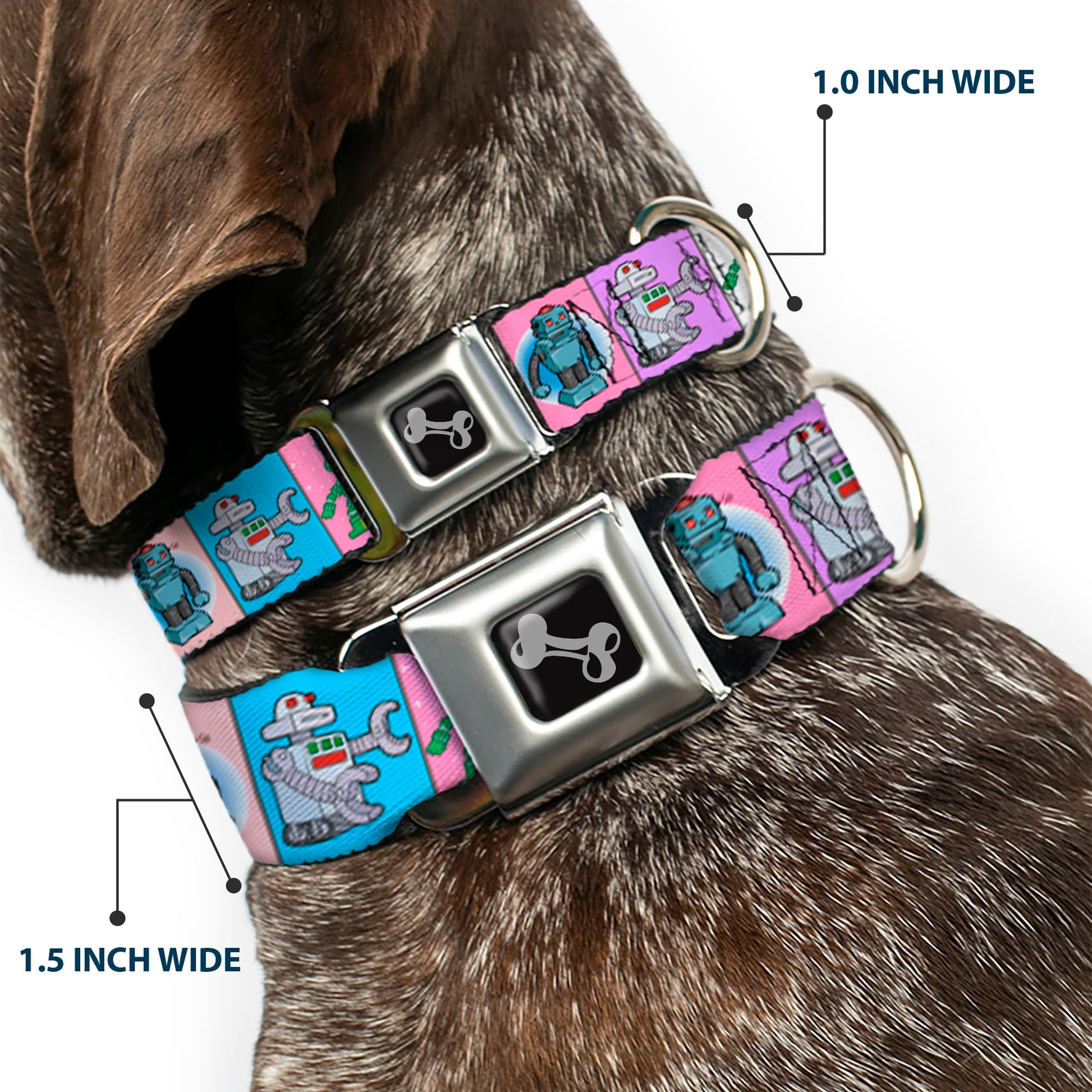 Dog Bone Seatbelt Buckle Collar - Robots Pastel Blocks Seatbelt Buckle Collars Buckle-Down