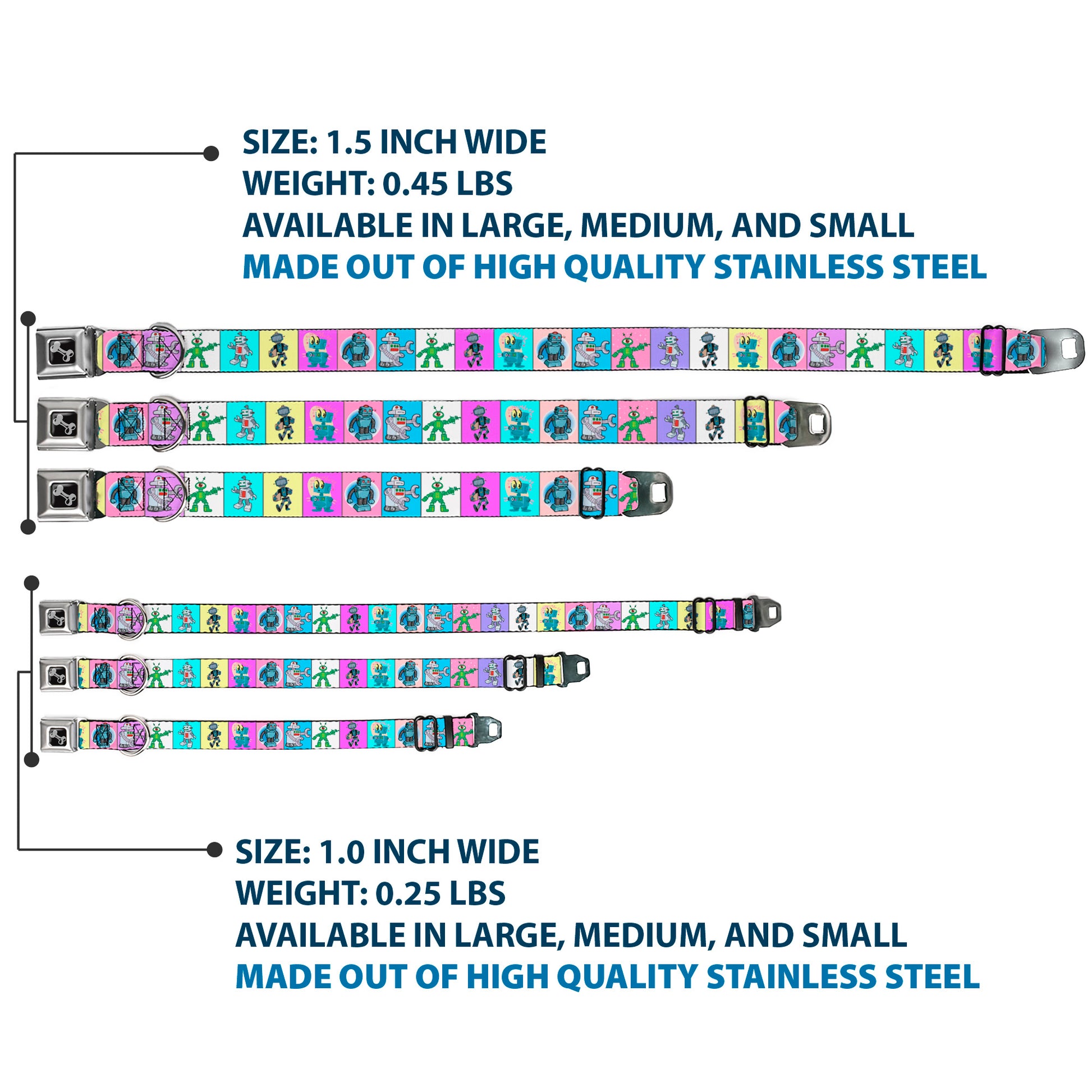 Dog Bone Seatbelt Buckle Collar - Robots Pastel Blocks Seatbelt Buckle Collars Buckle-Down