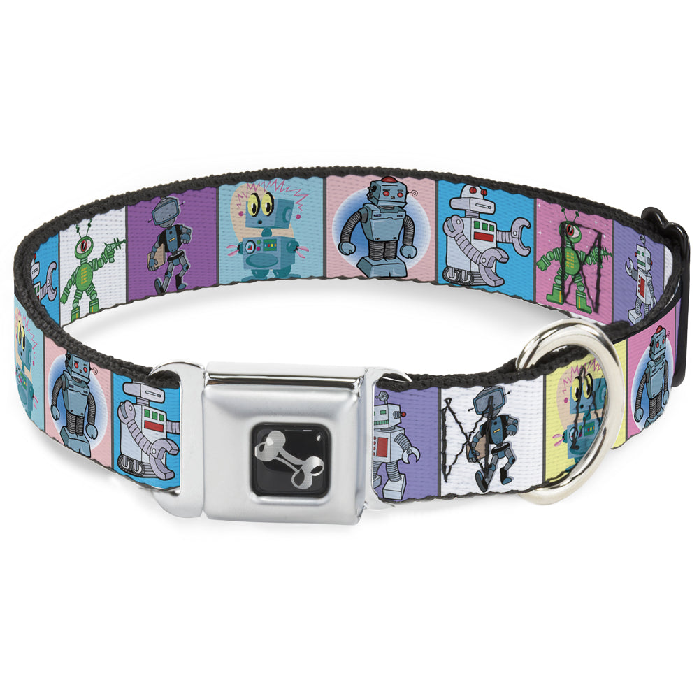 Dog Bone Seatbelt Buckle Collar - Robots Pastel Blocks Seatbelt Buckle Collars Buckle-Down