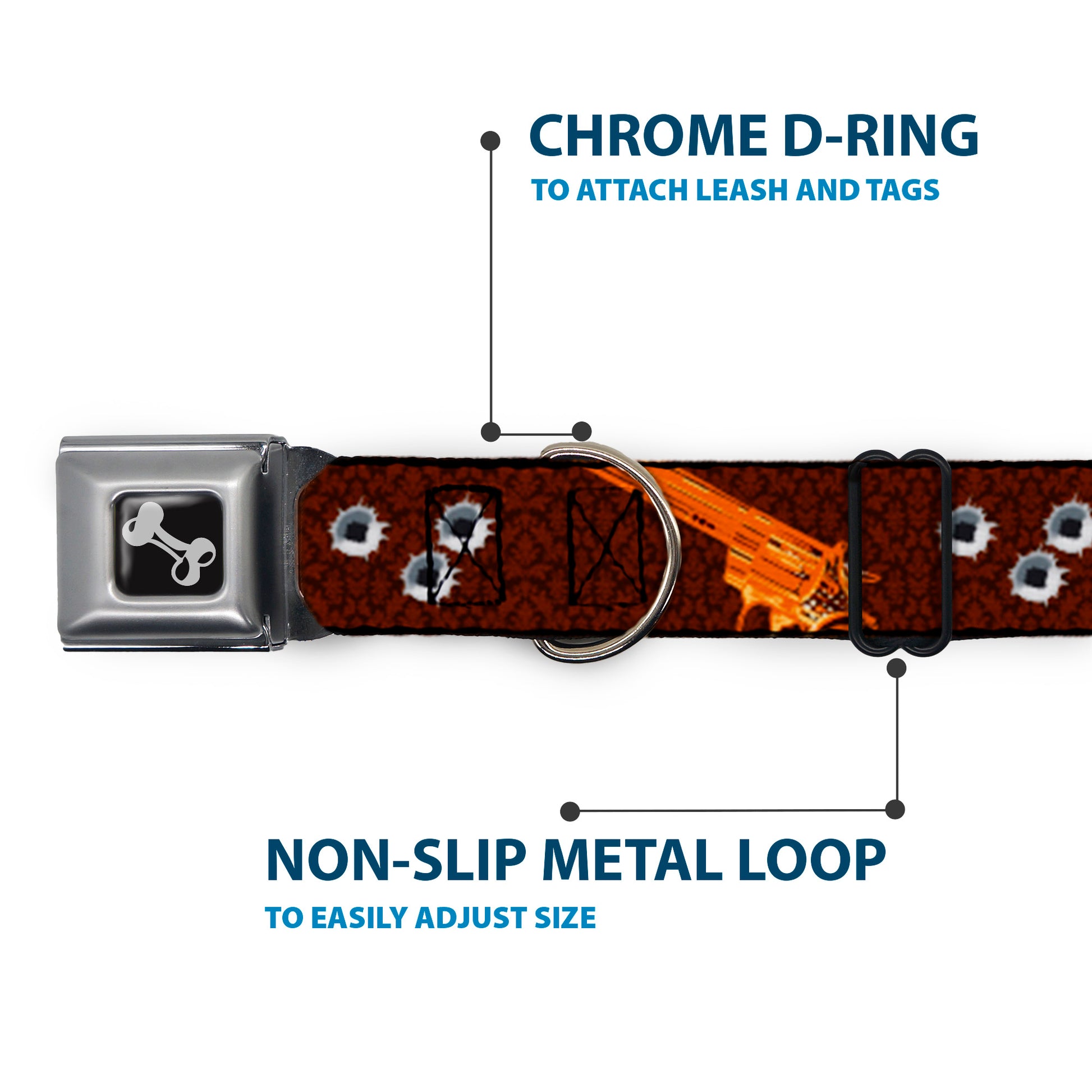 Buckle-Down Seatbelt Buckle Dog Collar - Revolvers Brown/Orange Seatbelt Buckle Collars Buckle-Down