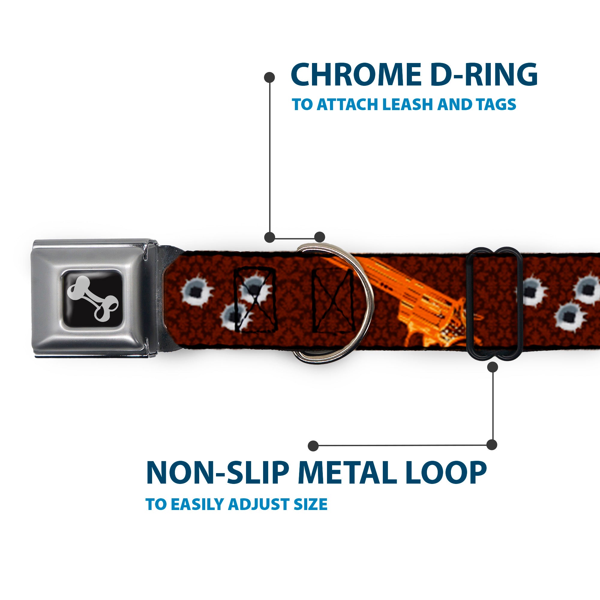 Buckle-Down Seatbelt Buckle Dog Collar - Revolvers Brown/Orange Seatbelt Buckle Collars Buckle-Down