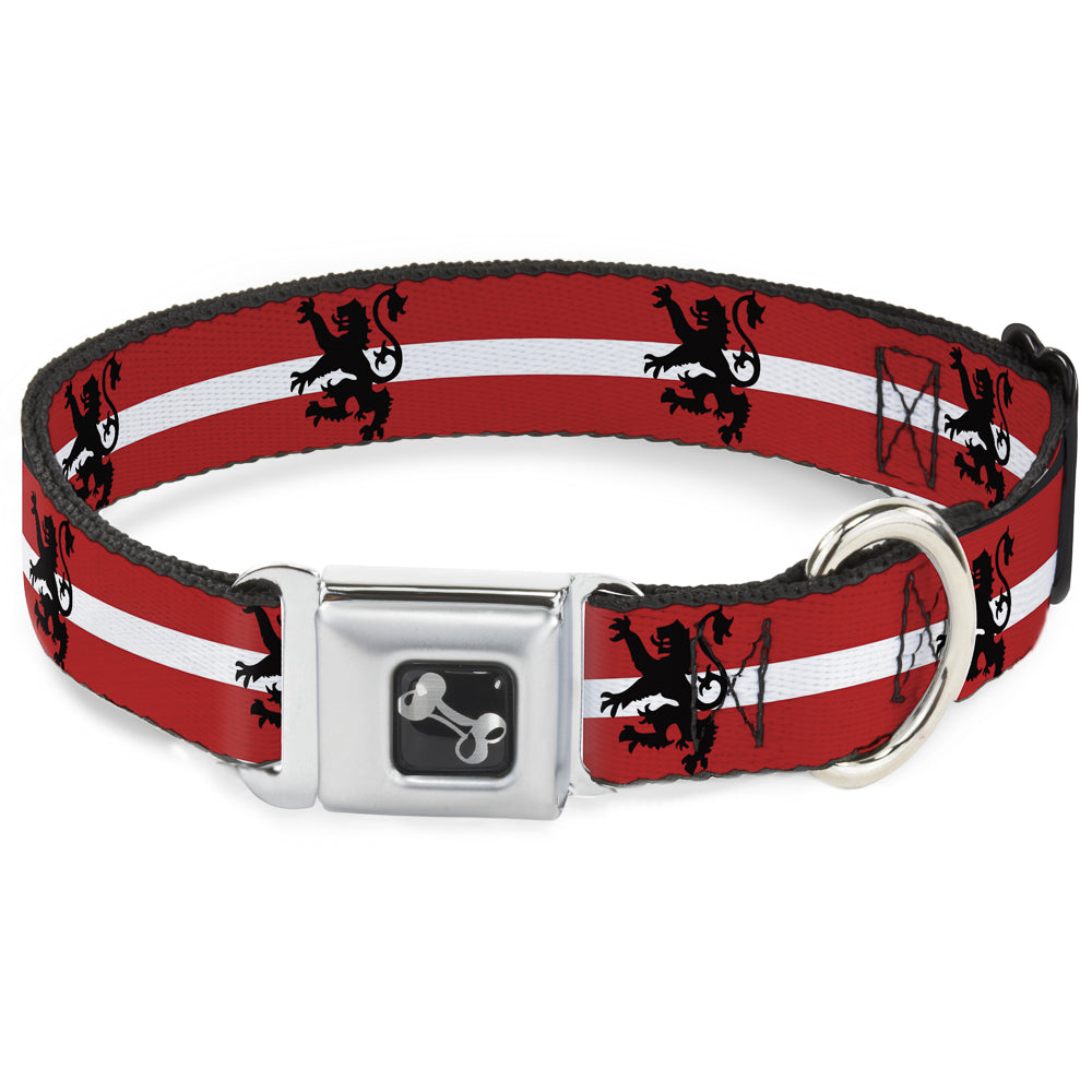 Dog Bone Seatbelt Buckle Collar - Rampant Lion Repeat/Stripes Red/White/Black Seatbelt Buckle Collars Buckle-Down