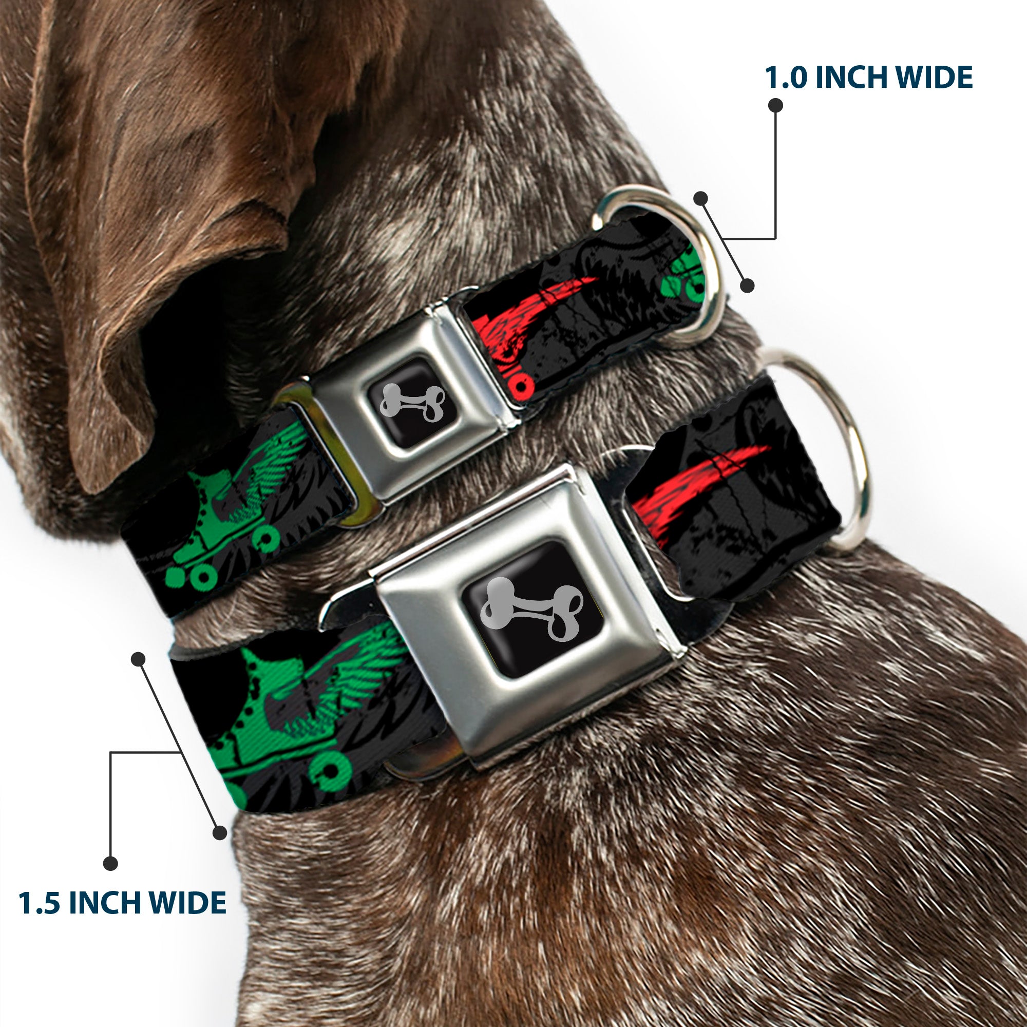 Dog Bone Seatbelt Buckle Collar - Roller Skates Black/Gray/Multi Color Seatbelt Buckle Collars Buckle-Down