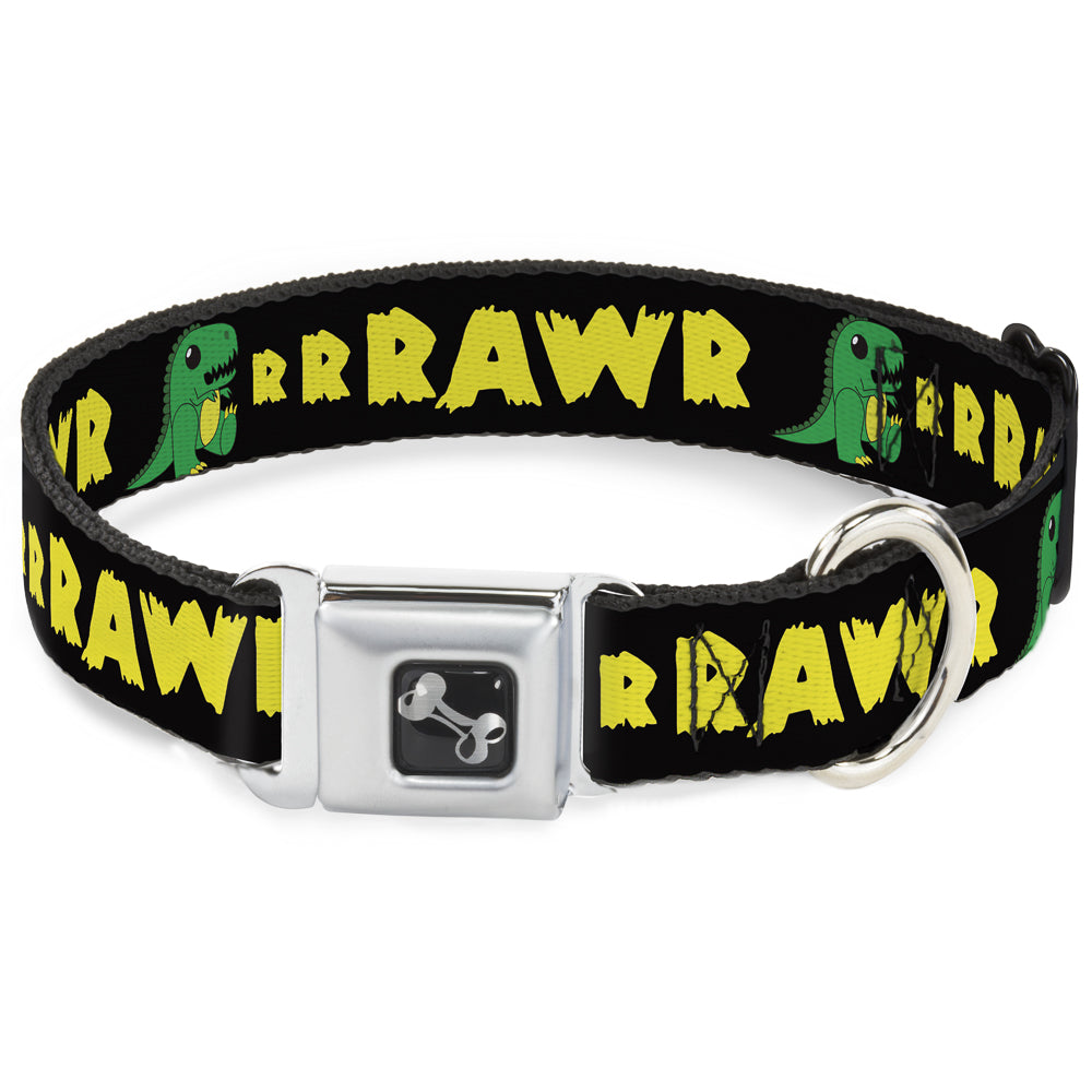 Dog Bone Seatbelt Buckle Collar - RRRAWR Dinosaur Black/Green/Yellow Seatbelt Buckle Collars Buckle-Down