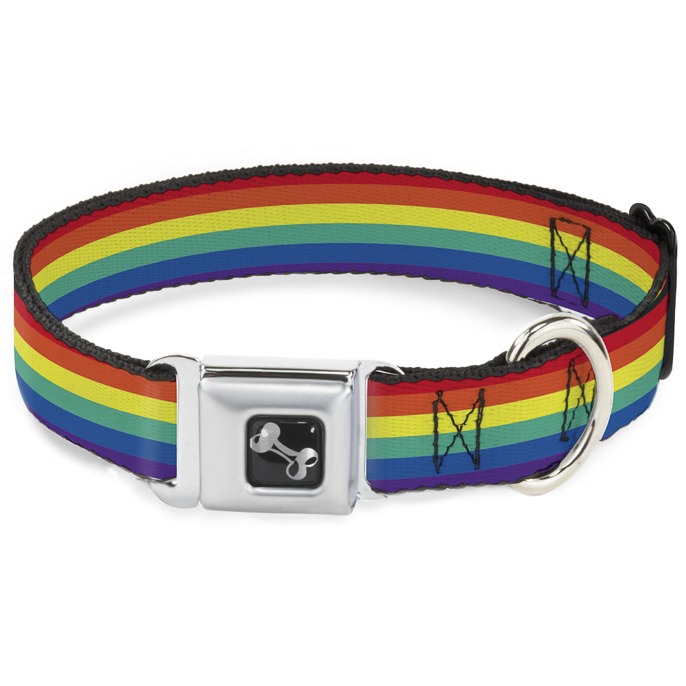 Dog Bone Black/Silver Seatbelt Buckle Collar - Rainbow Print Seatbelt Buckle Collars Buckle-Down