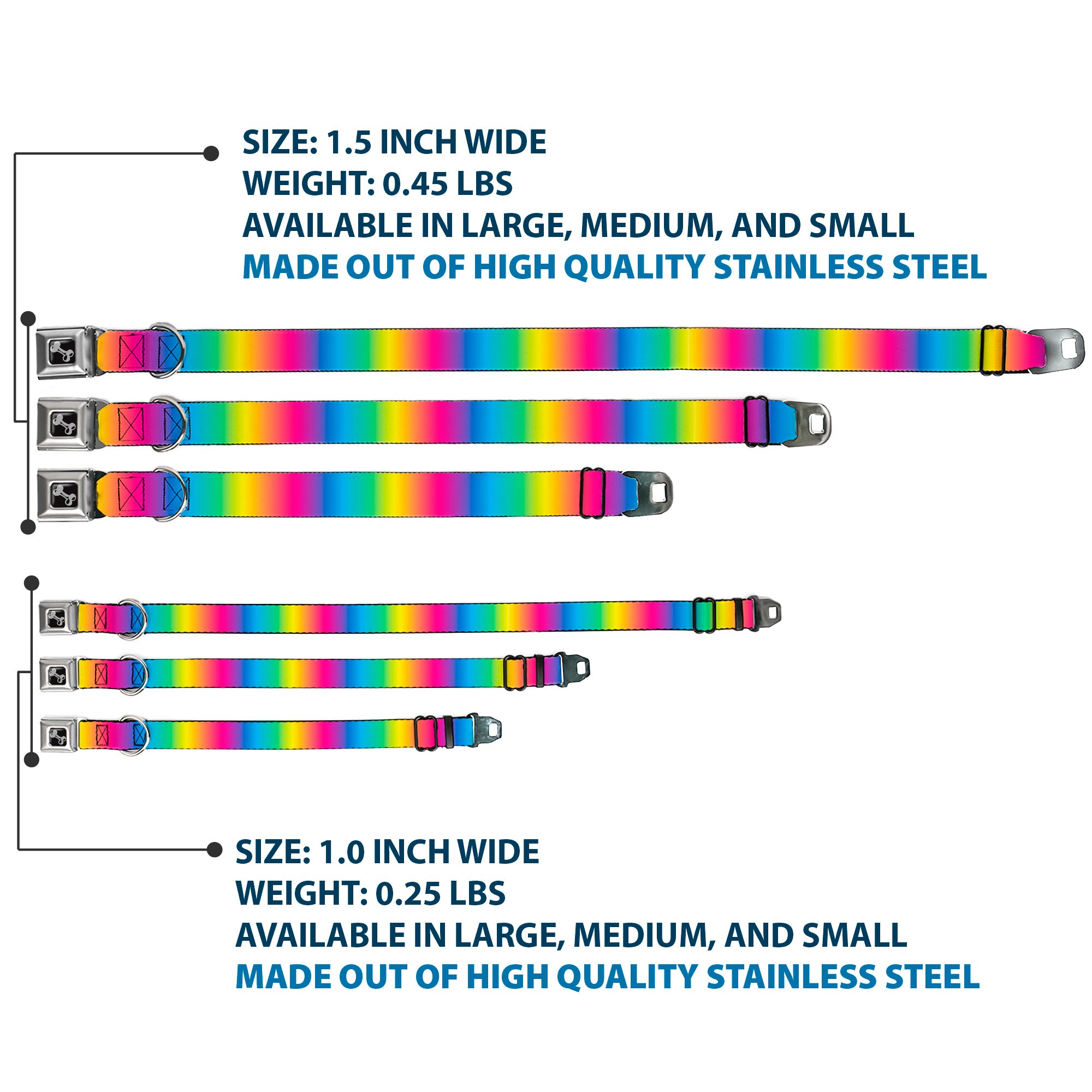 Dog Bone Black/Silver Seatbelt Buckle Collar - Rainbow Ombre Seatbelt Buckle Collars Buckle-Down