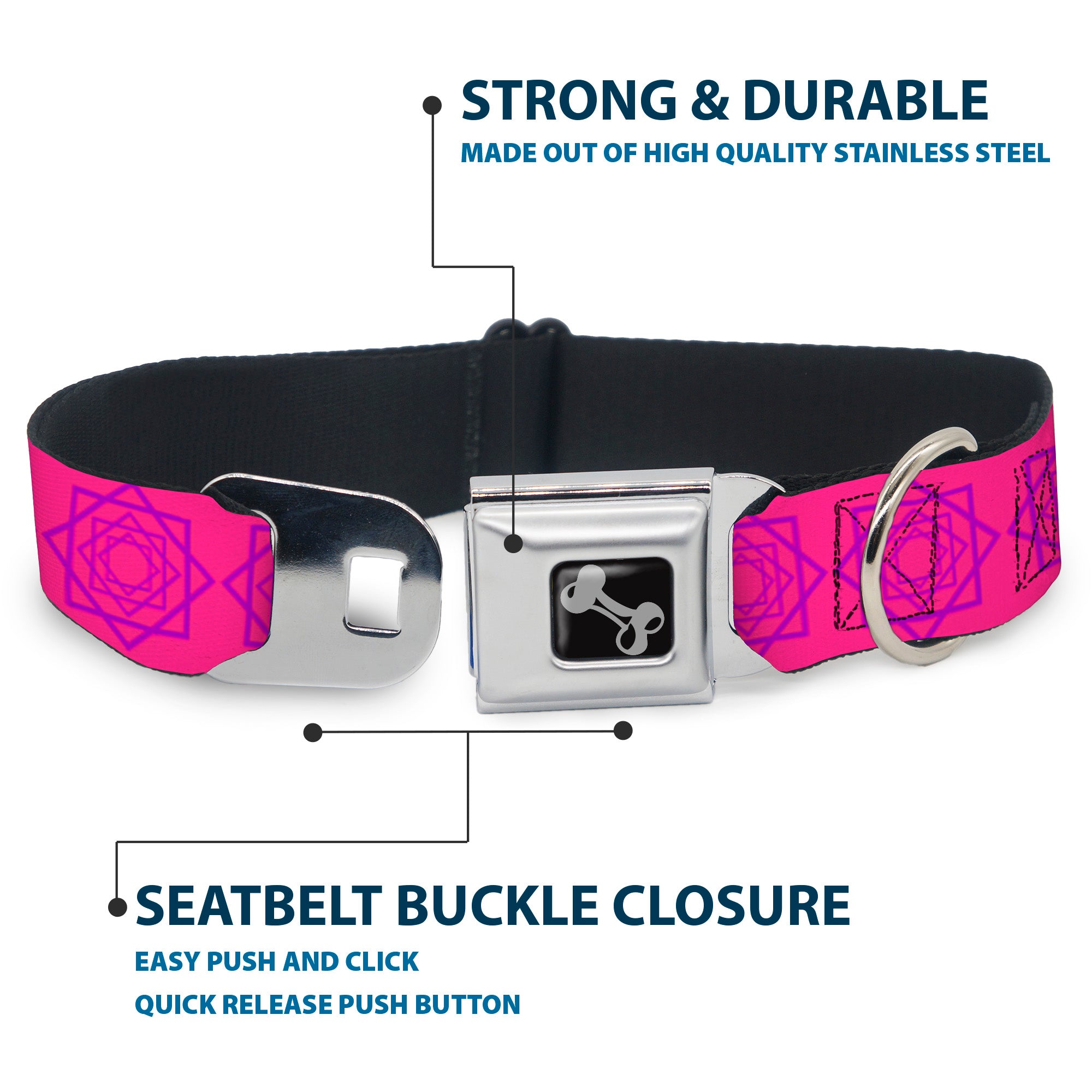 Dog Bone Seatbelt Buckle Collar - Rotating Squares Pink/Purple Seatbelt Buckle Collars Buckle-Down