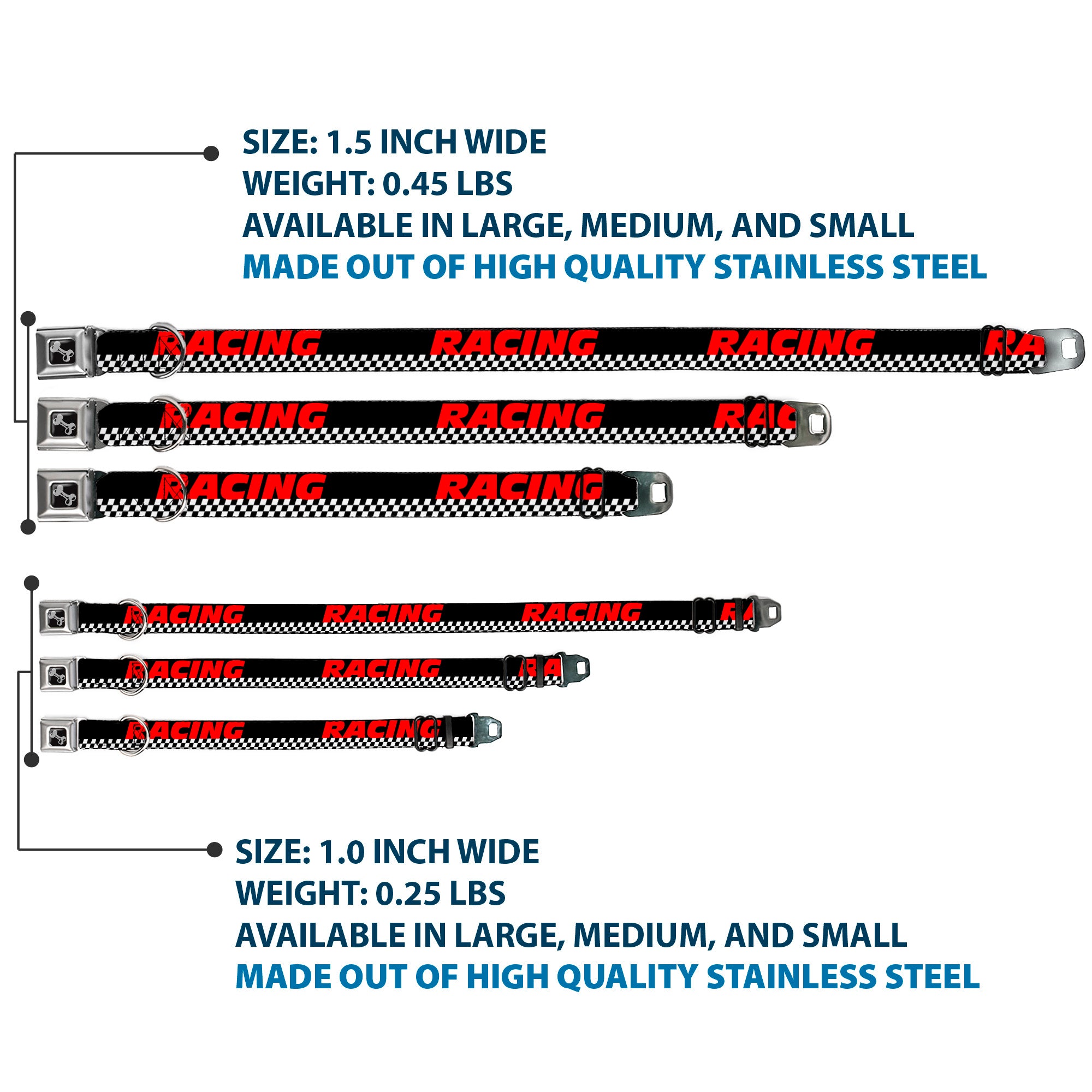 Dog Bone Seatbelt Buckle Collar - RACING w/Checker Black/White/Red Seatbelt Buckle Collars Buckle-Down