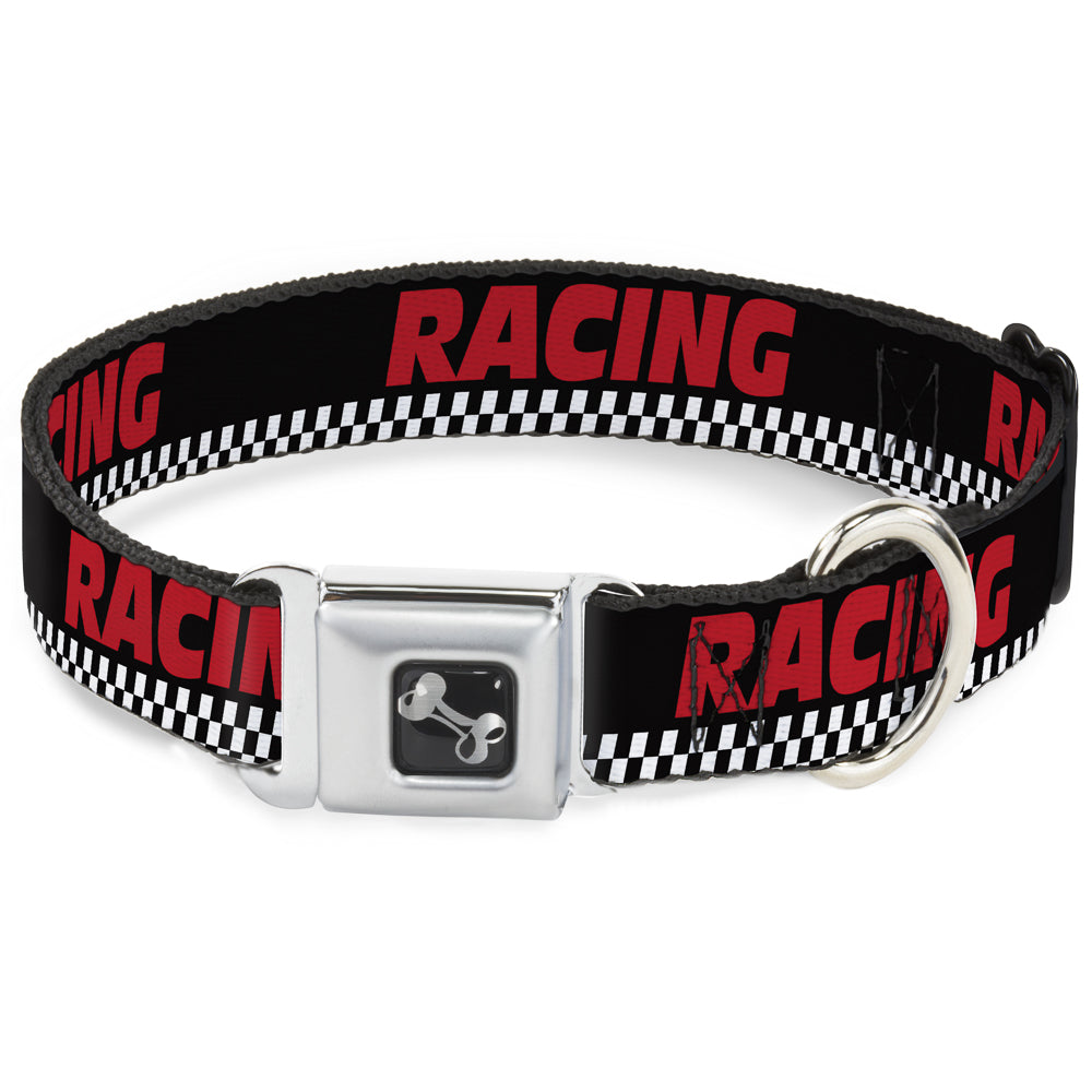 Dog Bone Seatbelt Buckle Collar - RACING w/Checker Black/White/Red Seatbelt Buckle Collars Buckle-Down