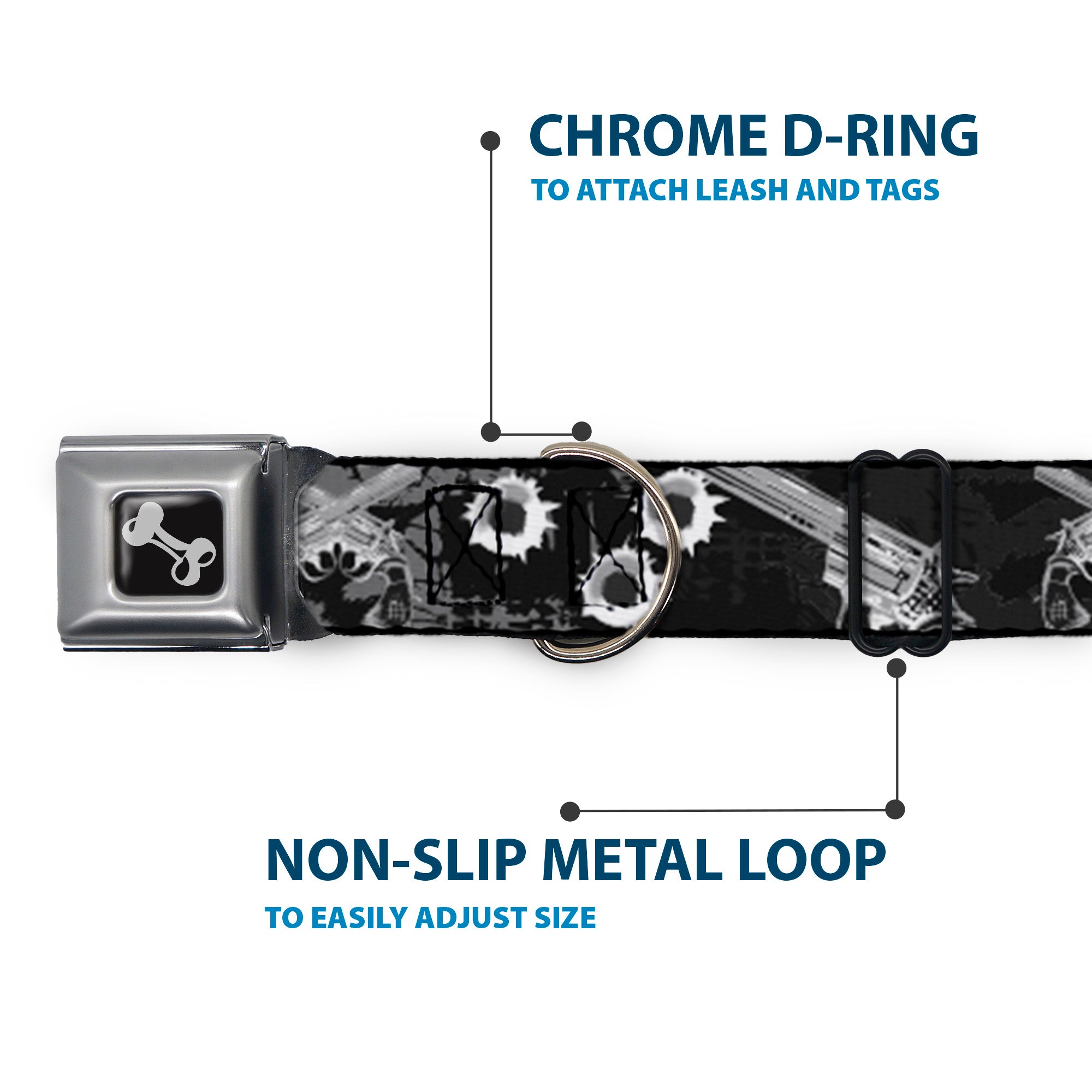Buckle-Down Seatbelt Buckle Dog Collar - Revolvers Black/Gray Seatbelt Buckle Collars Buckle-Down