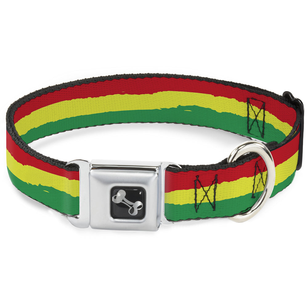 Dog Bone Seatbelt Buckle Collar - Rasta Stripes Painted Green/Yellow/Red Seatbelt Buckle Collars Buckle-Down