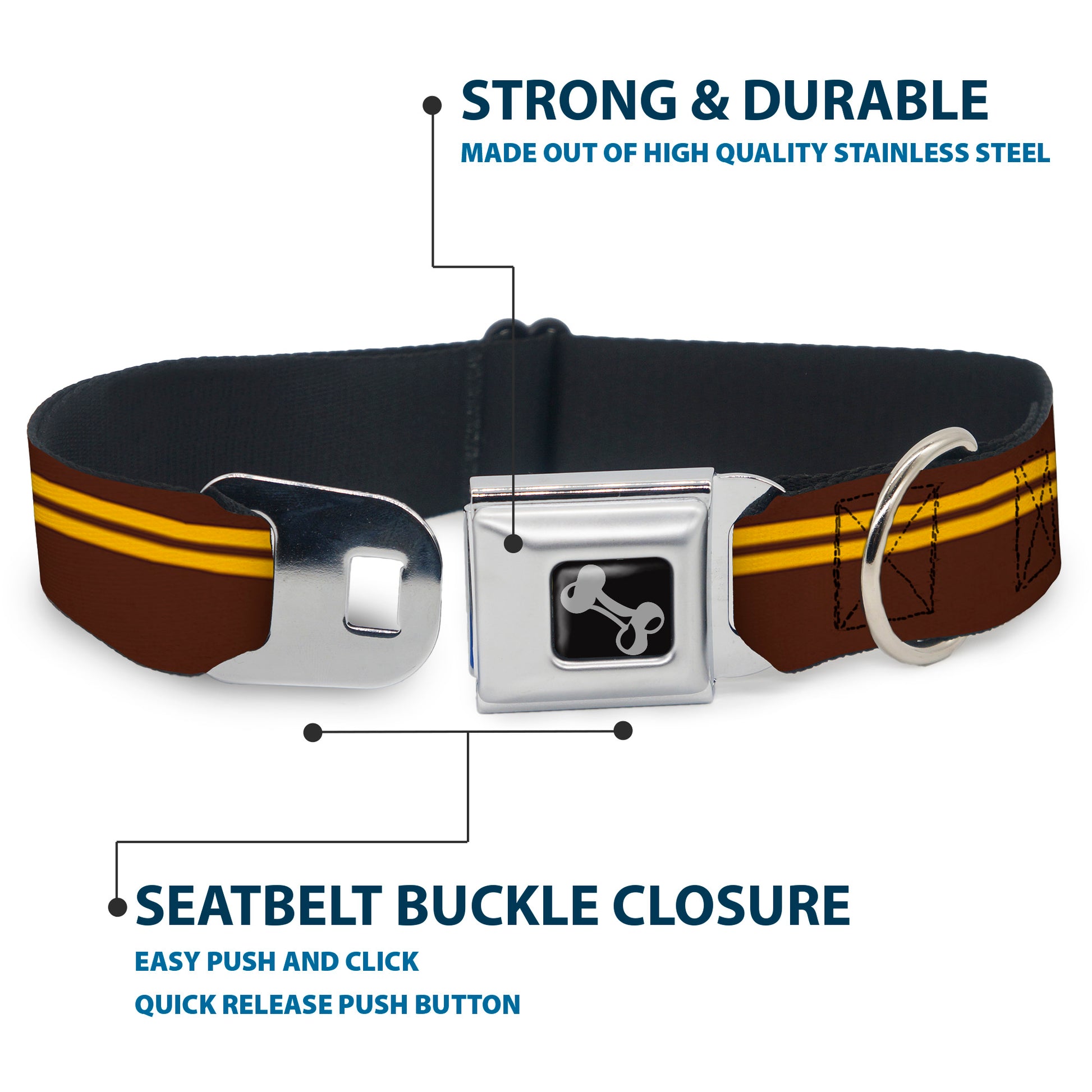 Dog Bone Seatbelt Buckle Collar - Racing Stripe Brown/Gold Seatbelt Buckle Collars Buckle-Down