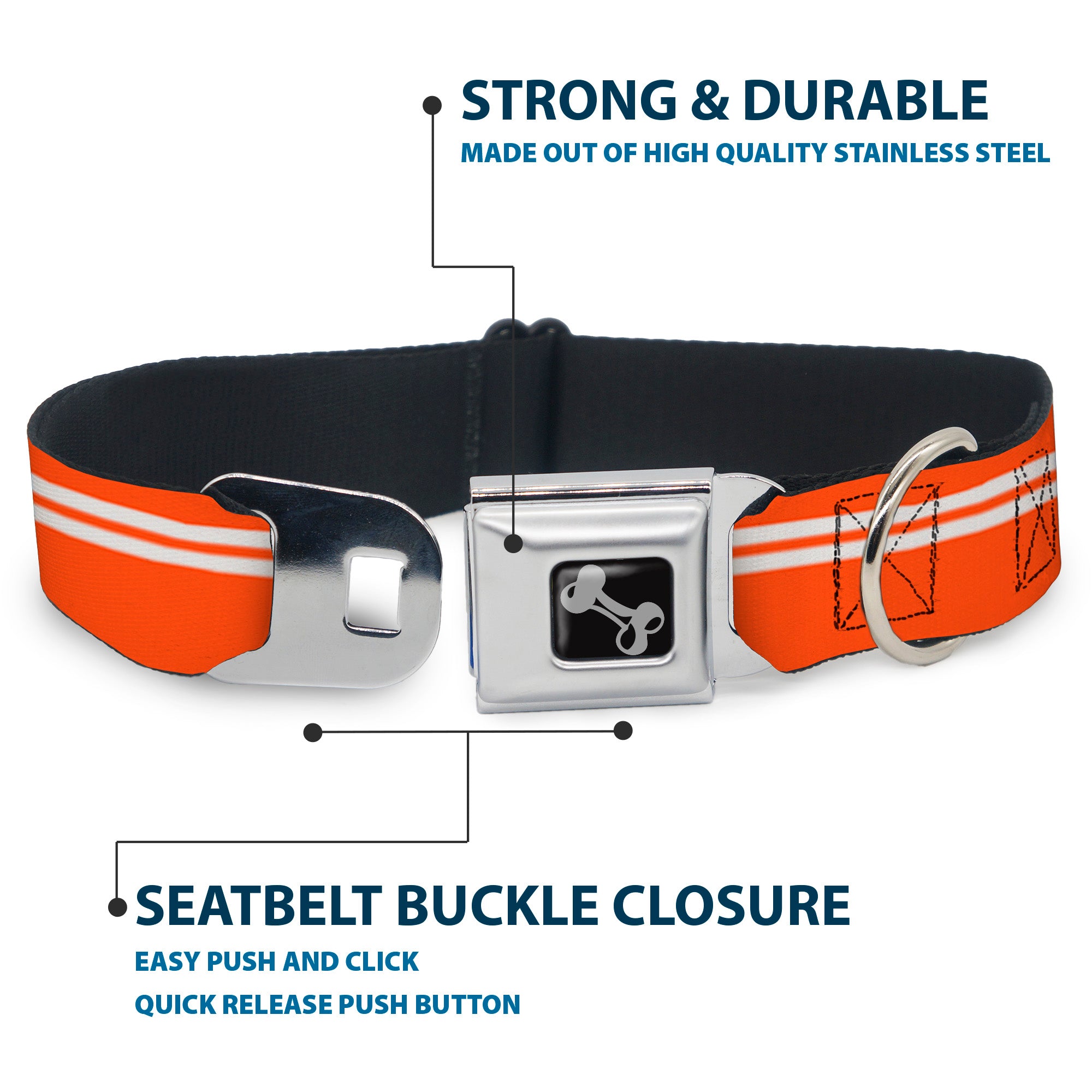Dog Bone Seatbelt Buckle Collar - Racing Stripe Orange/White Seatbelt Buckle Collars Buckle-Down