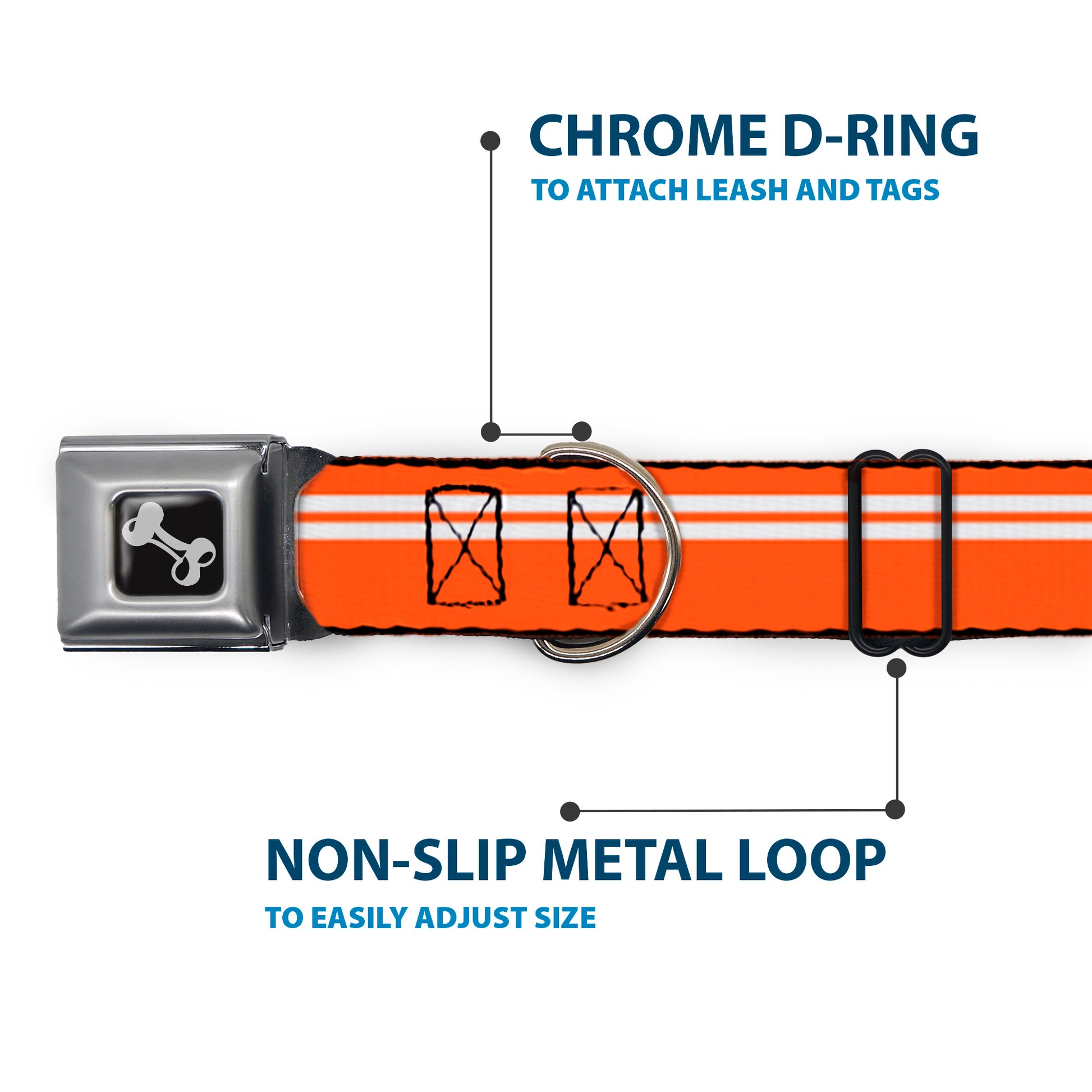 Dog Bone Seatbelt Buckle Collar - Racing Stripe Orange/White Seatbelt Buckle Collars Buckle-Down