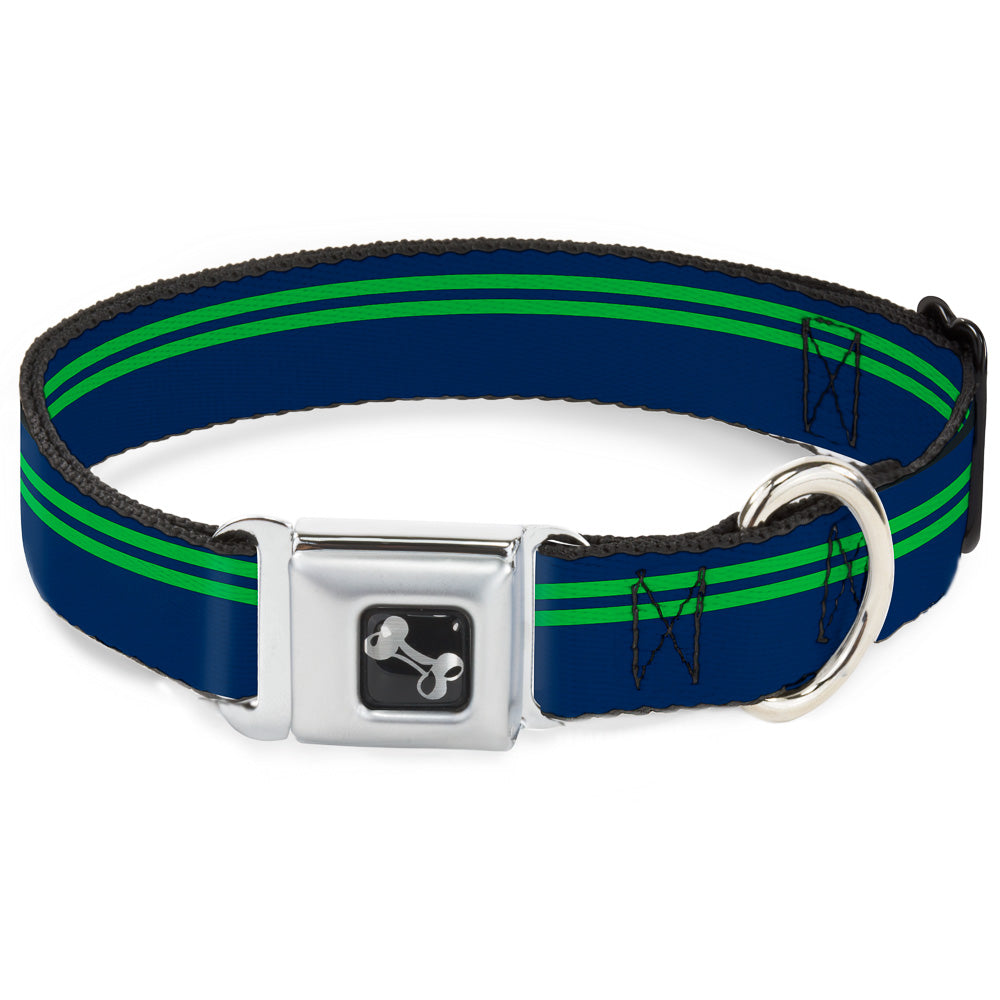 Dog Bone Seatbelt Buckle Collar - Racing Stripe Navy/Bright Green Seatbelt Buckle Collars Buckle-Down