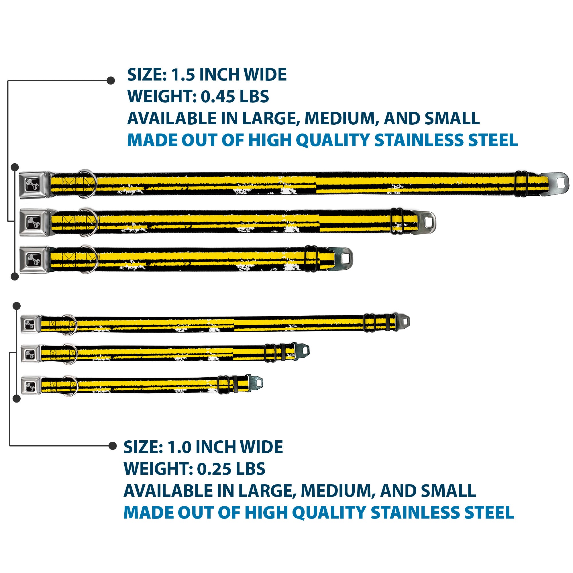 Dog Bone Seatbelt Buckle Collar - Racing Stripe2 Weathered Black/Yellow Seatbelt Buckle Collars Buckle-Down