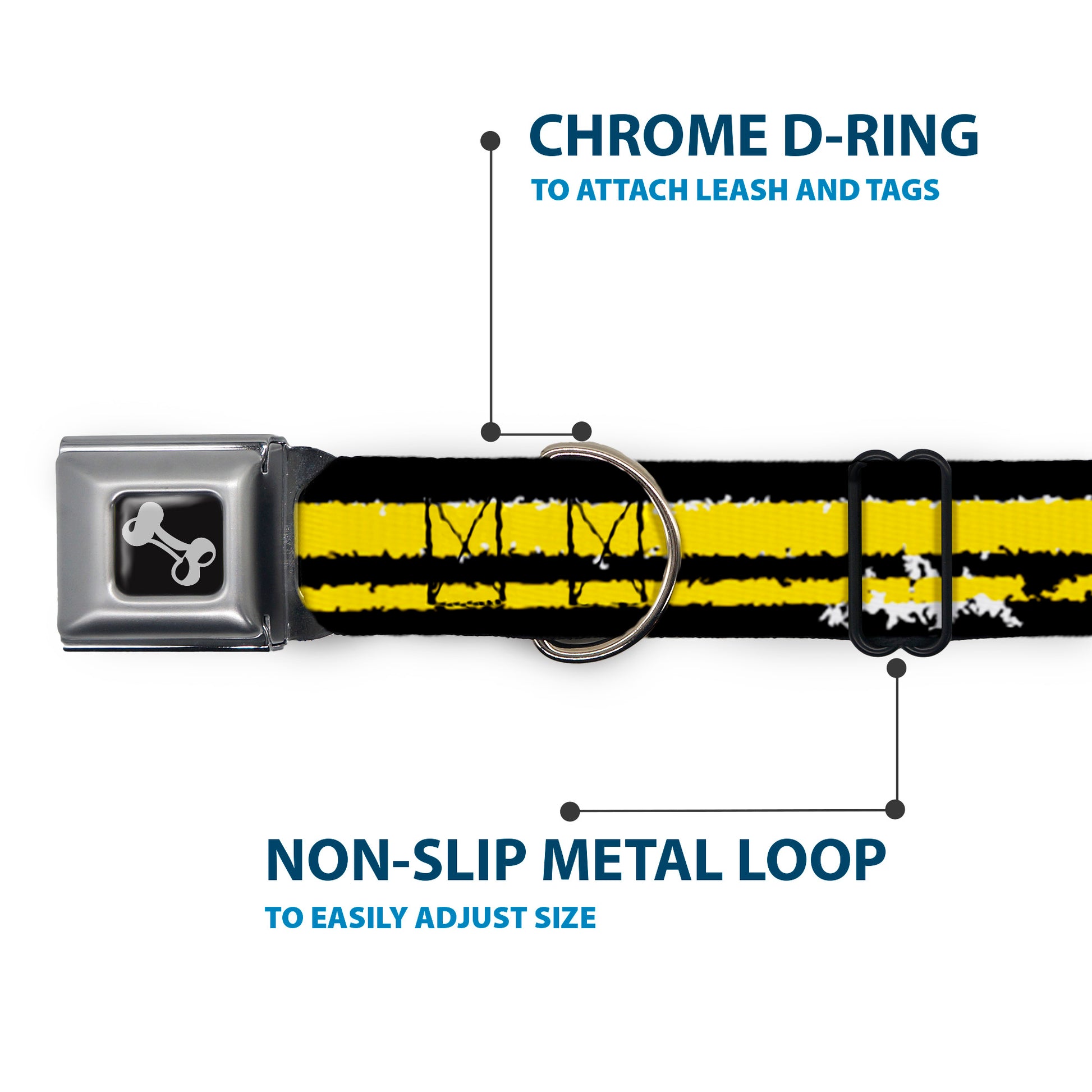 Dog Bone Seatbelt Buckle Collar - Racing Stripe2 Weathered Black/Yellow Seatbelt Buckle Collars Buckle-Down