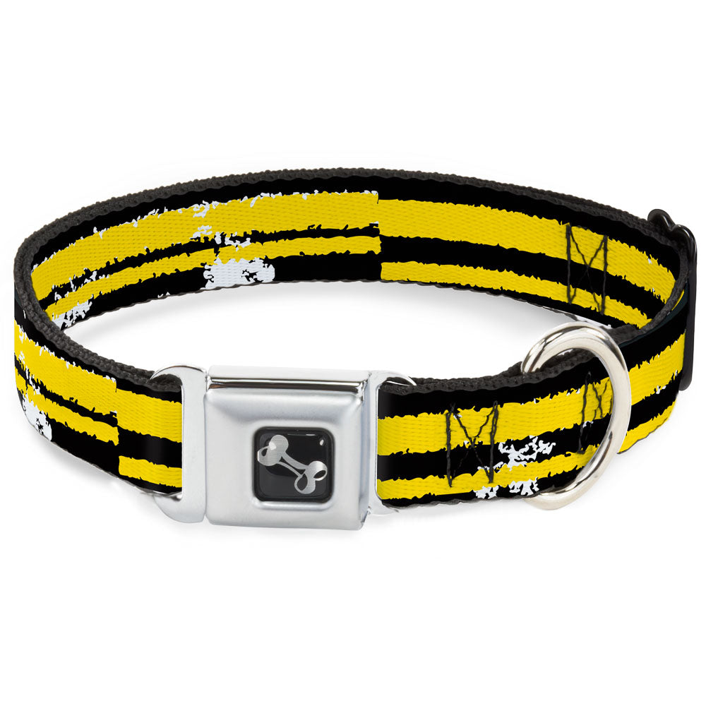 Dog Bone Seatbelt Buckle Collar - Racing Stripe2 Weathered Black/Yellow Seatbelt Buckle Collars Buckle-Down